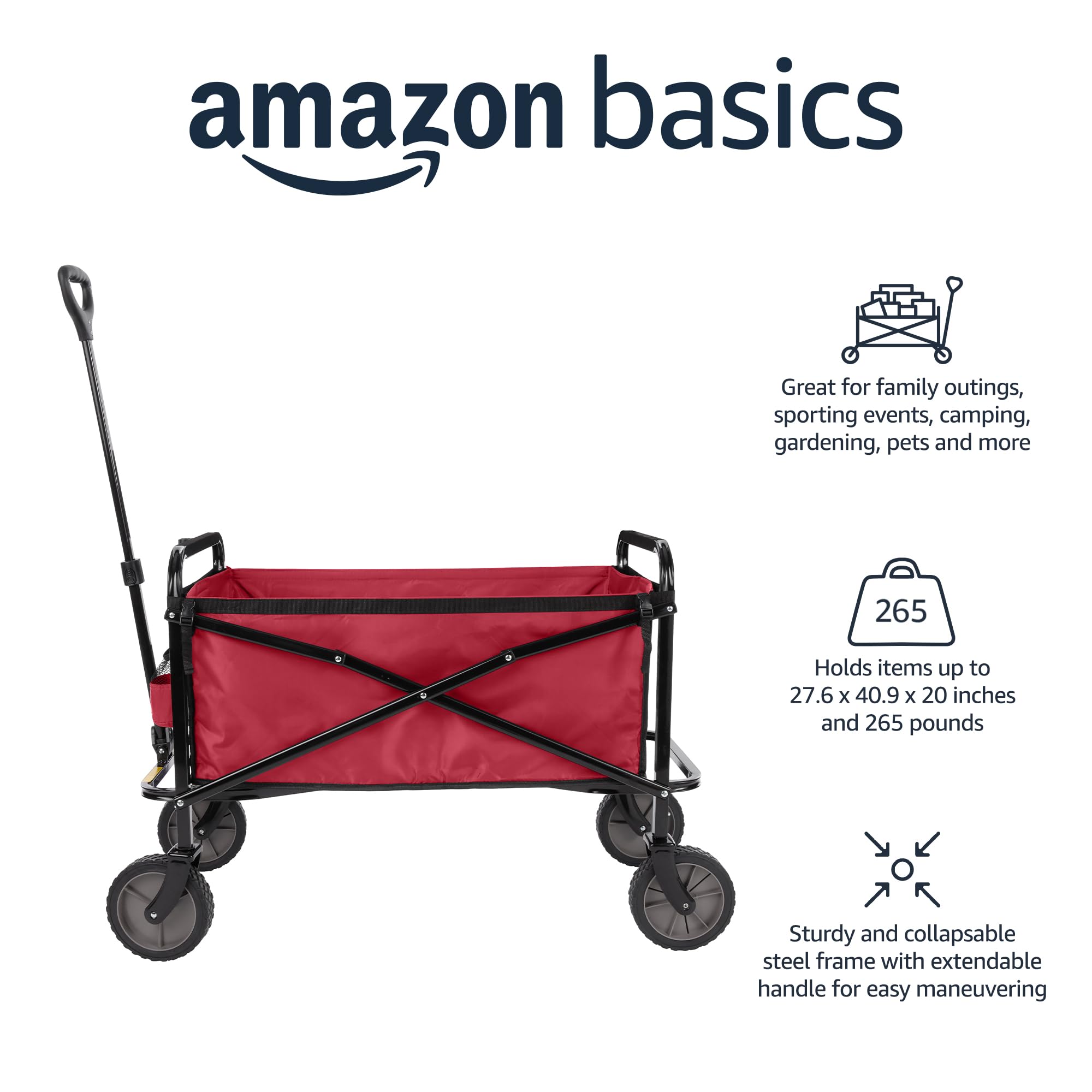 AmazonBasics Carrello Pieghevole Giardino Rosso 120 kg