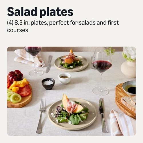 AmazonBasics Piatti insalata gres 21 cm set 4 pezzi avorio