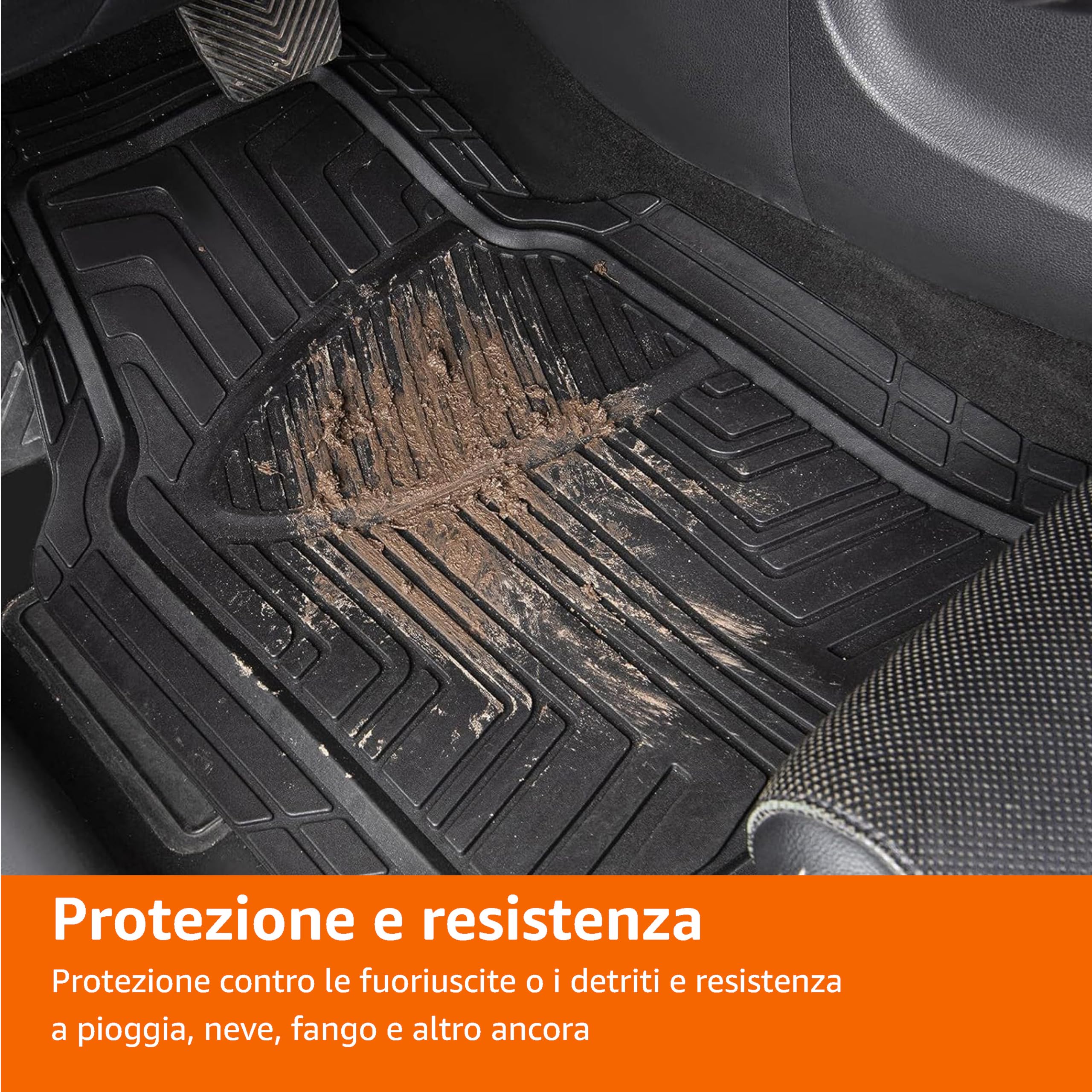 AmazonBasics Tappetini Auto in PVC 4 Pezzi Neri Antiscivolo