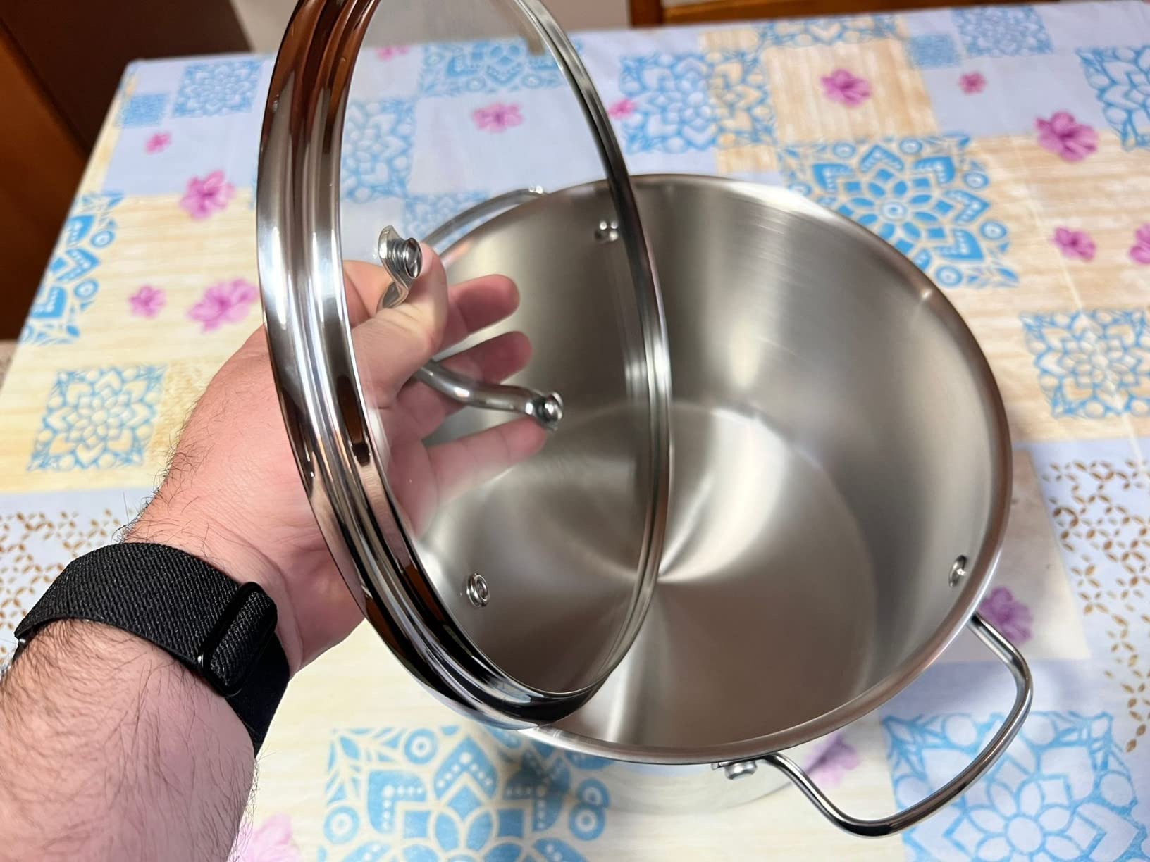 Amazon Basics Pentolone Acciaio Inox 7,6 L con Coperchio Vetro