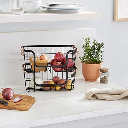 Amazon Basics Cesti Metallo Impilabili Neri 2 Pezzi Cucina