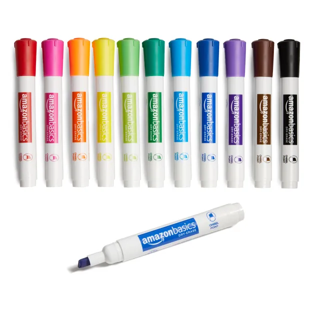Amazon Basics Pennarelli Lavagna Bianca 12 Pezzi Colori Assortiti Inodori