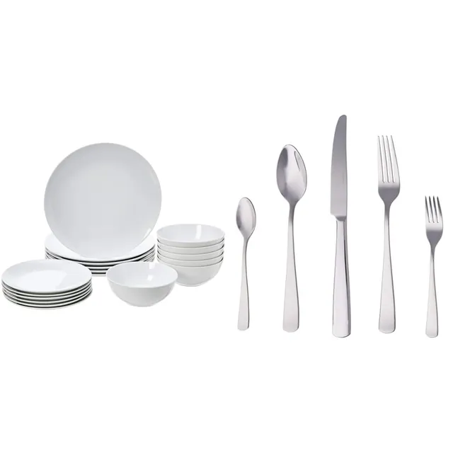 AmazonBasics Servizio Piatti 18 pz + Posate 20 pz Bianco