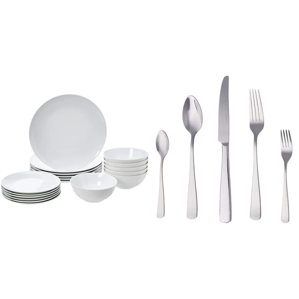 AmazonBasics Servizio Piatti 18 pz + Posate 20 pz Bianco