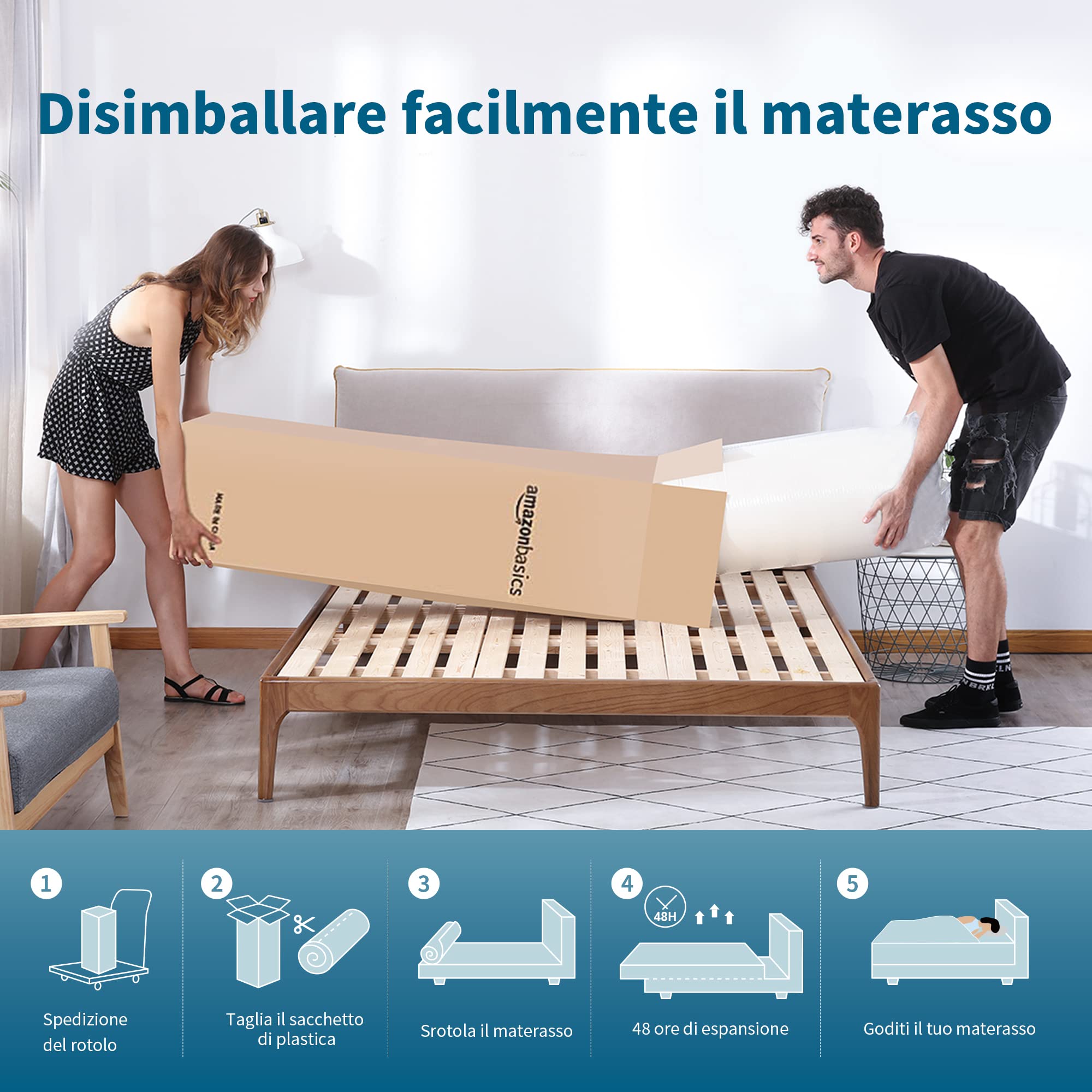 Amazon Basics Materasso memory foam 90x190 molle insacchettate medio