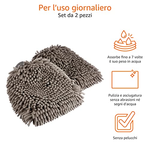 Amazon Basics Deluxe Guanti Microfibra Auto 30x20 cm 2 Pezzi Grigi