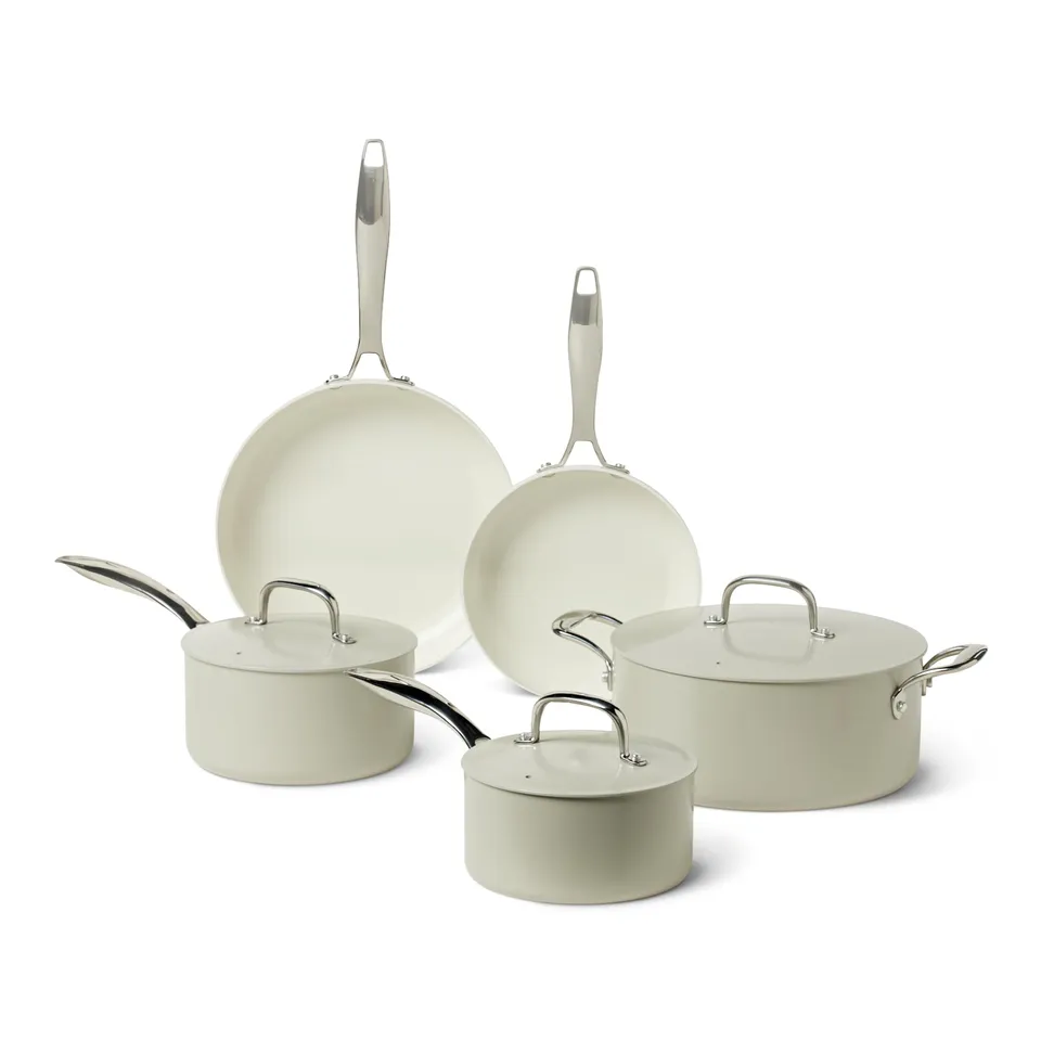 AmazonBasics set pentole ceramica 8 pezzi grigio lino induzione