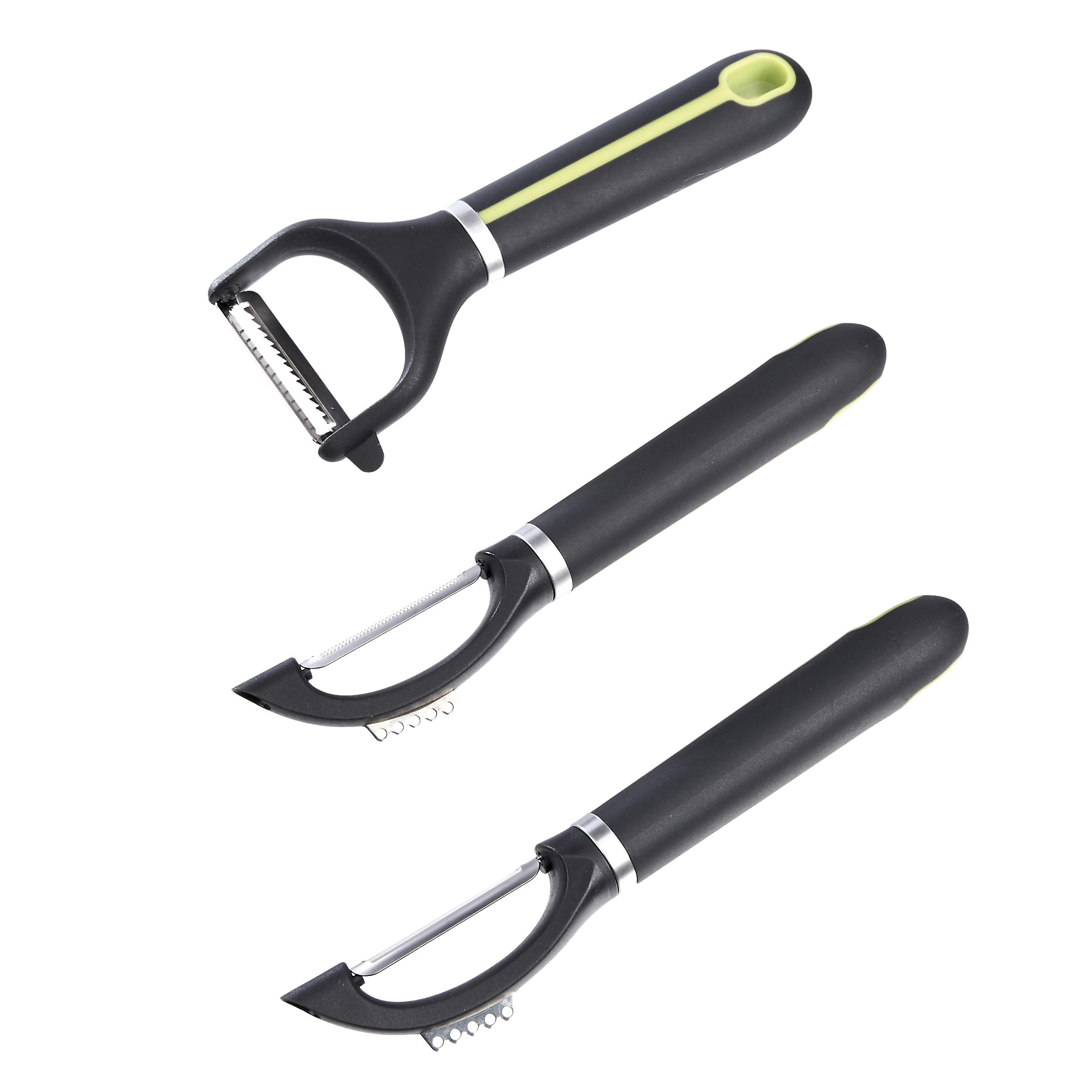 AmazonBasics Set 3 Pelaverdure Acciaio Inox Nero Verde Julienne