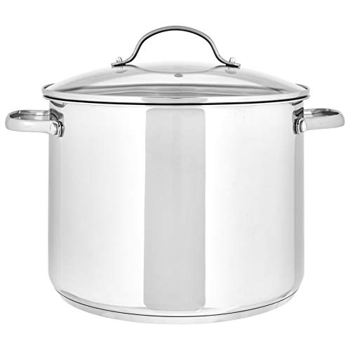 Amazon Basics Pentolone Acciaio Inox 7,6 L con Coperchio Vetro