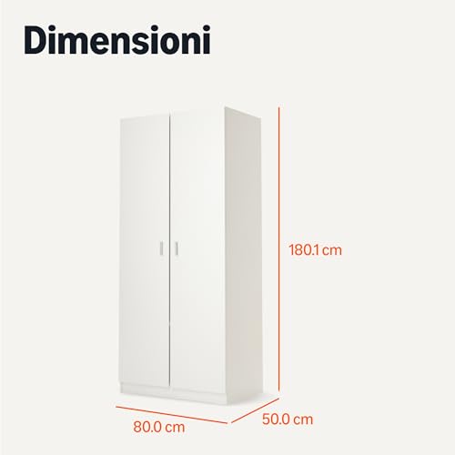 AmazonBasics Guardaroba Legno 2 Ante Bianco 80x180 cm
