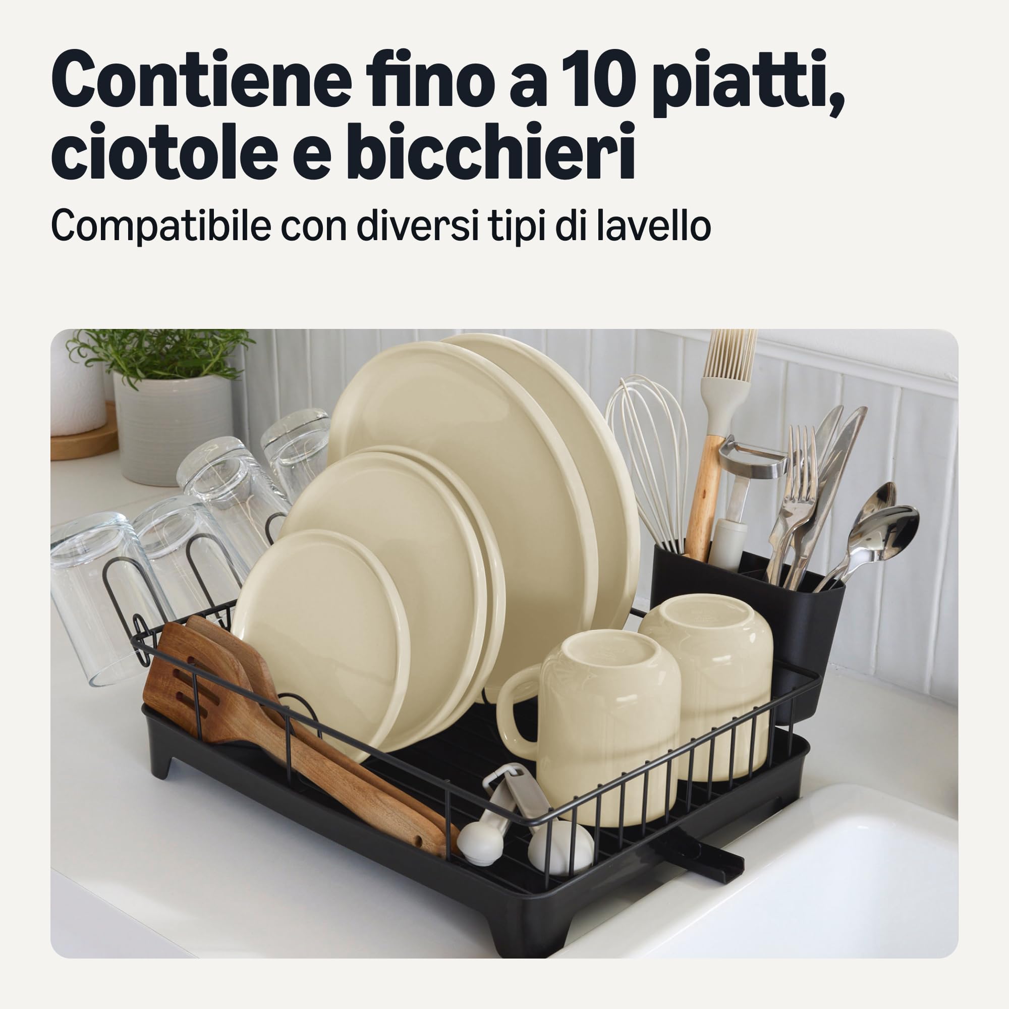 Amazon Basics Scolapiatti Acciaio Inox Nero Compatto