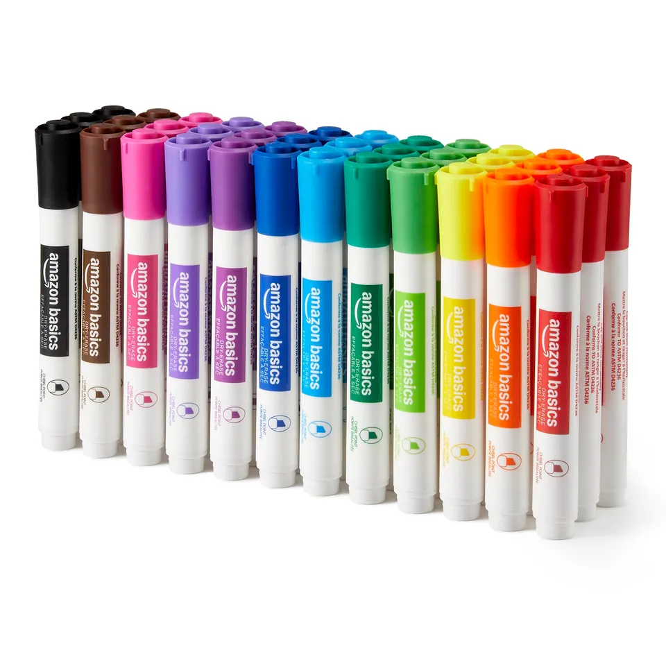 Amazon Basics Pennarelli Lavagna Bianca 12 Colori x36 Punta a Scalpello