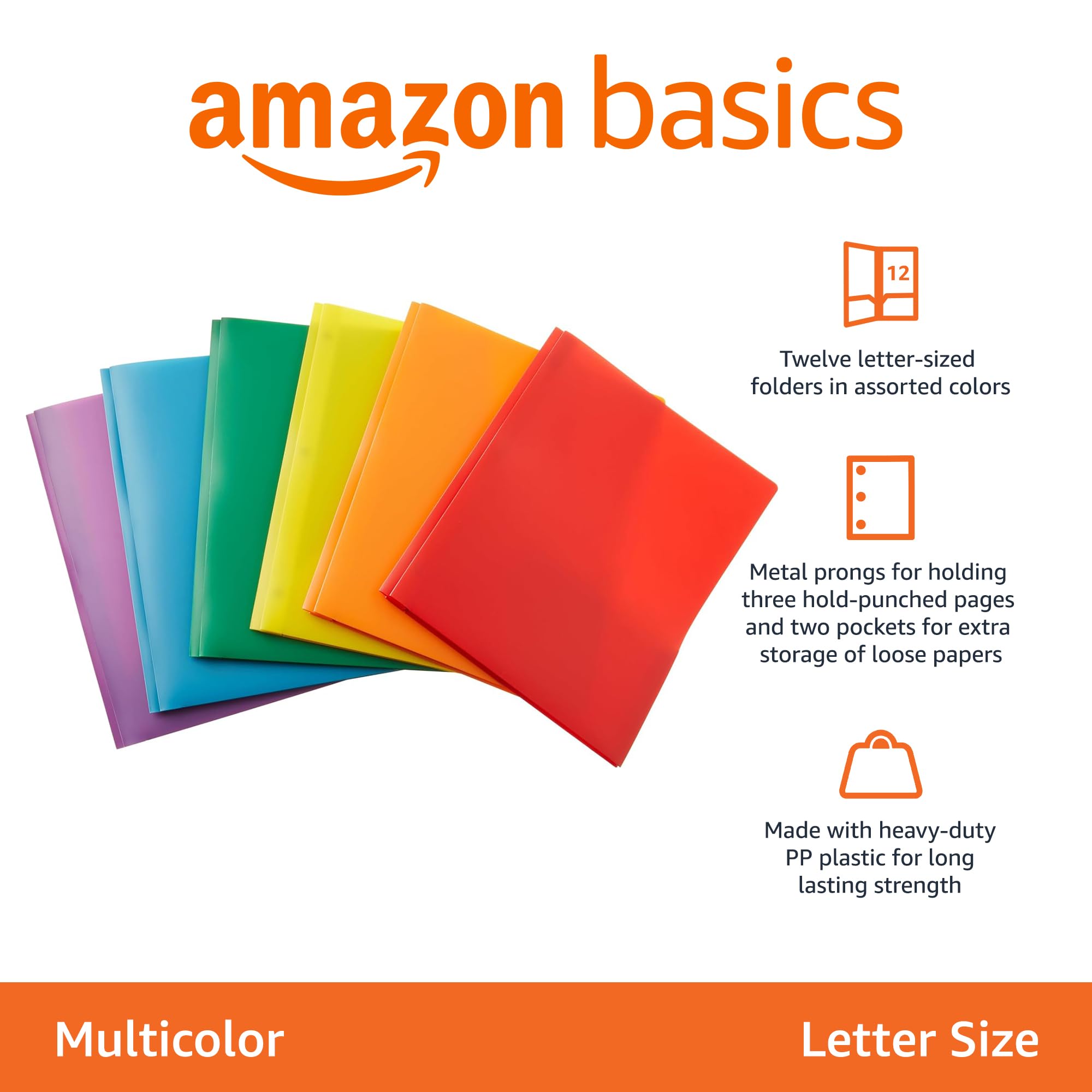Amazon Basics Cartelle Plastica con Tasche 12 Pezzi Colori