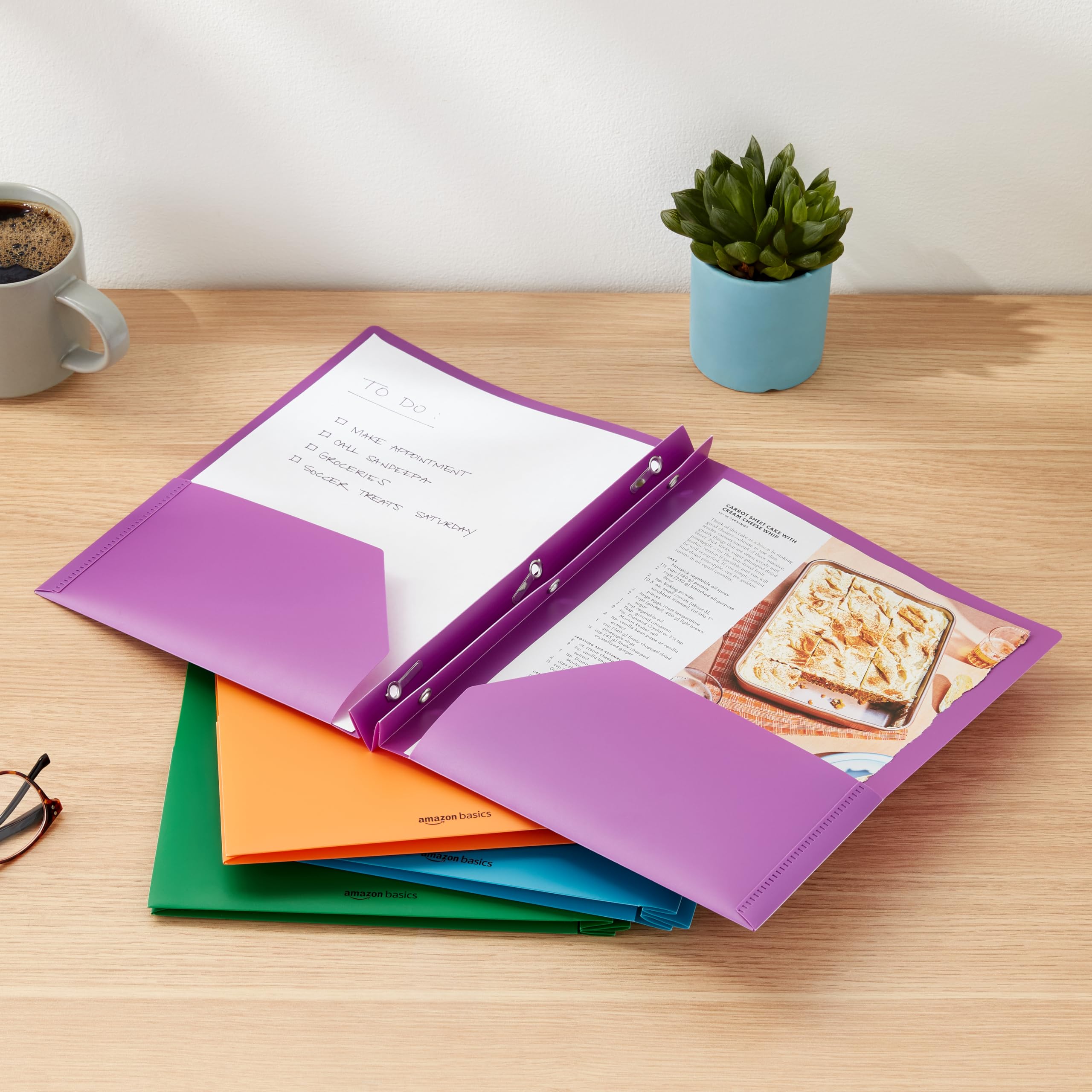 Amazon Basics Cartelle Plastica con Tasche 12 Pezzi Colori