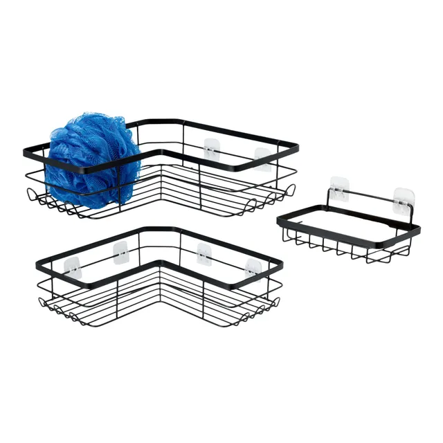 Amazon Basics Mensola Doccia a L Acciaio Inox Set 3 Nero Antiruggine