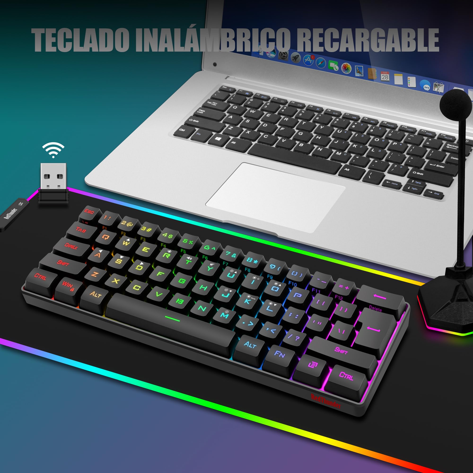 RedThunder K62 Kit Tastiera Mouse Gaming RGB 60% Nero 7200 DPI
