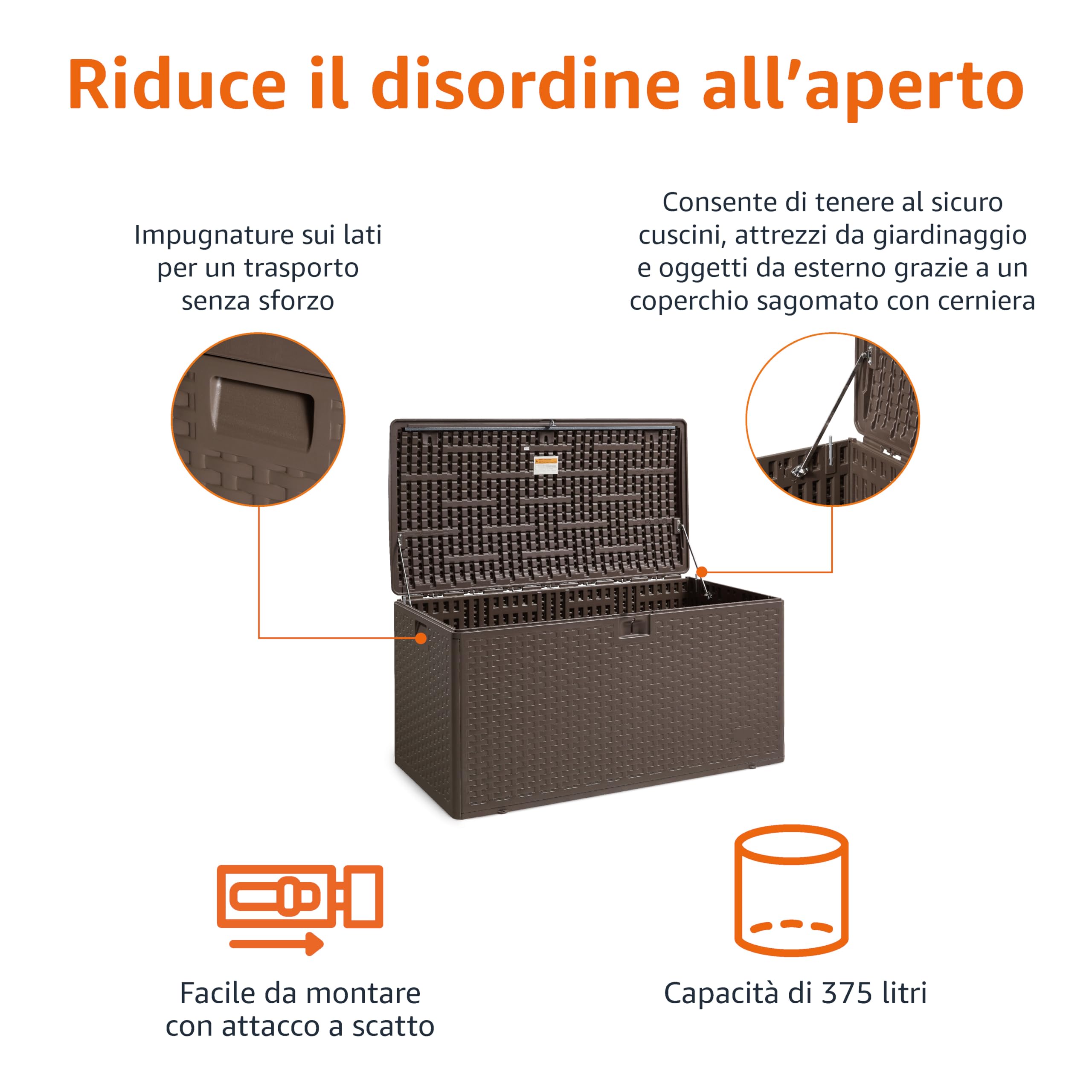 AmazonBasics baule esterno 375 litri marrone resina vimini