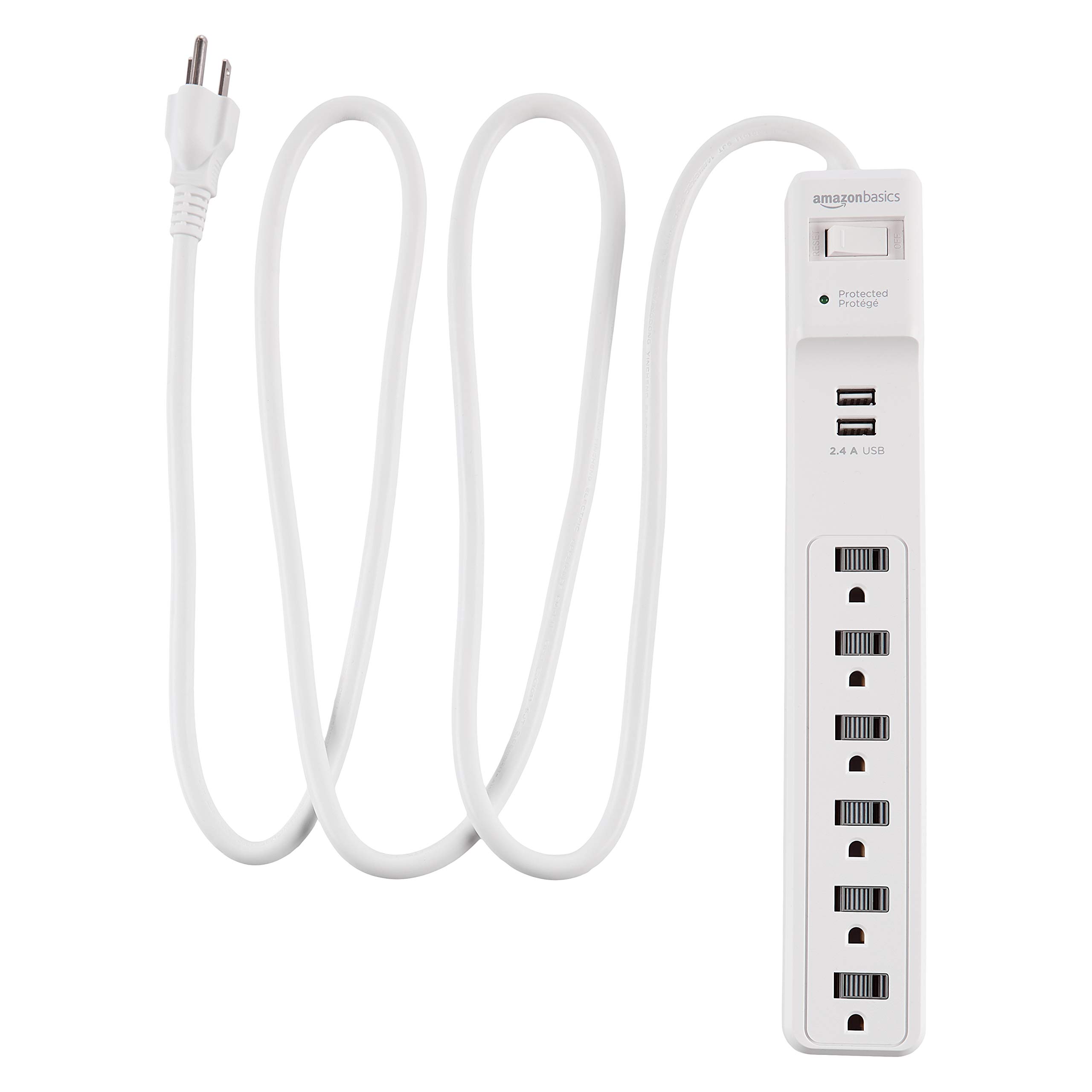 AmazonBasics Multipresa 6 Prese con 2 USB 1000 Joule