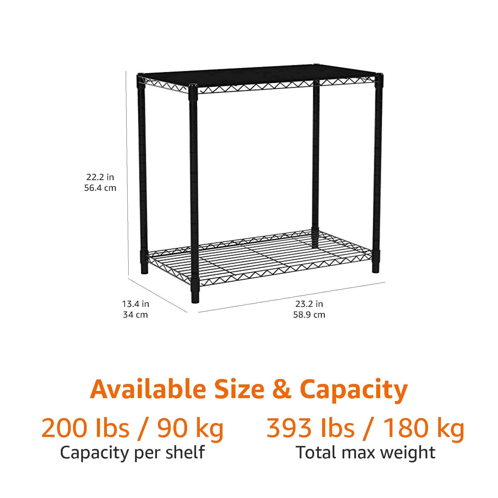 AmazonBasics Scaffale Impilabile 2 Ripiani Nero Metallo