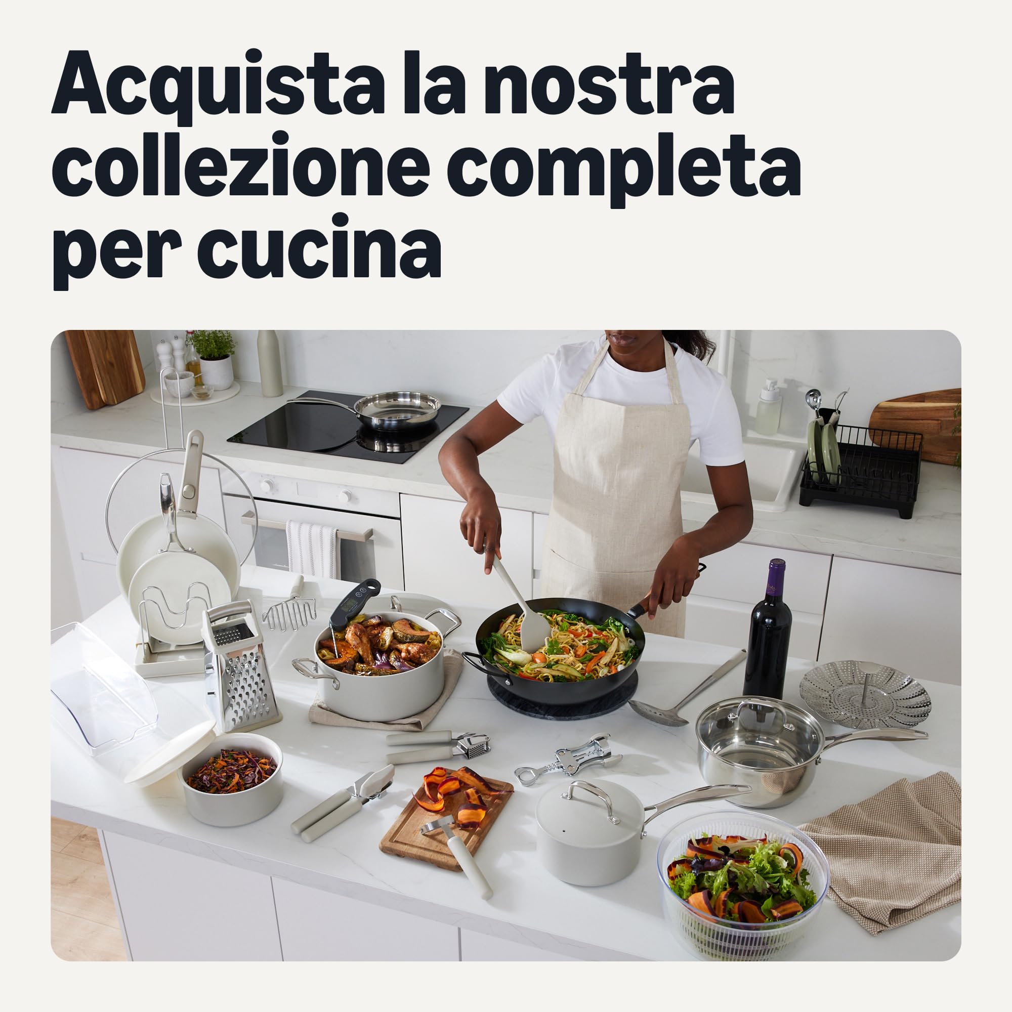 AmazonBasics set pentole ceramica 8 pezzi grigio lino induzione