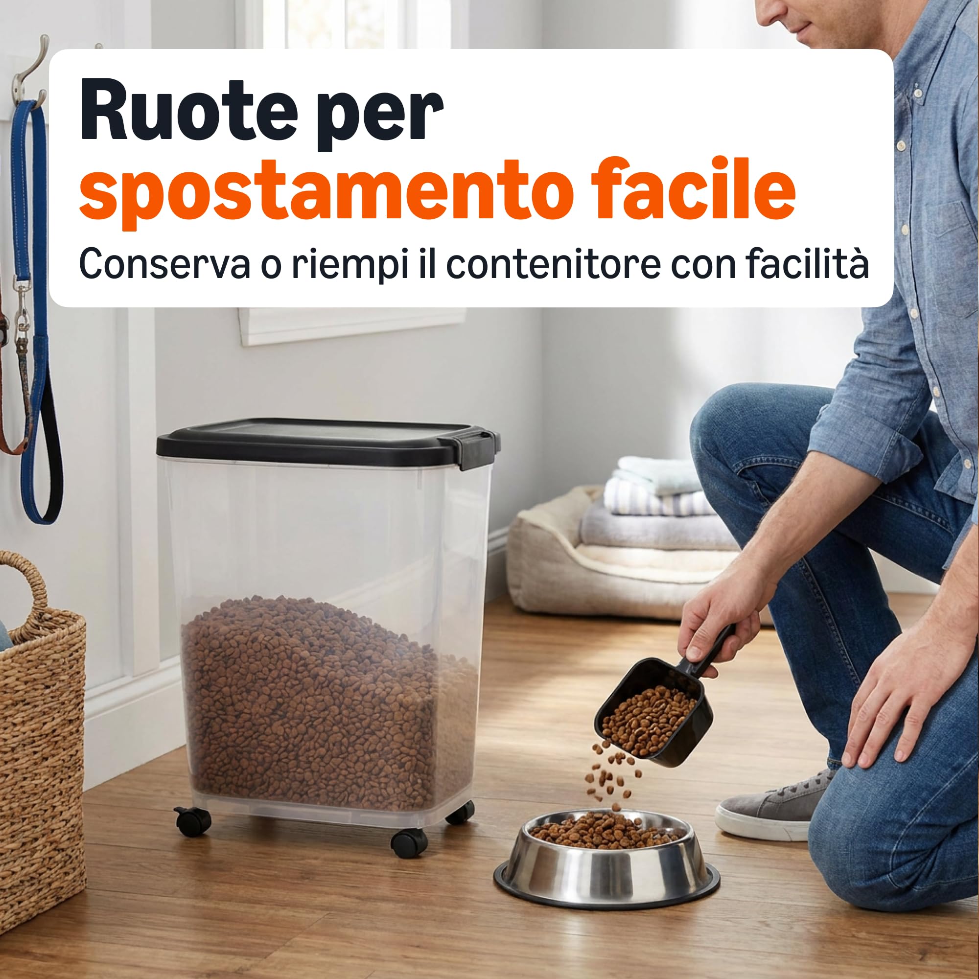 Amazon Basics Contenitori Cibo Animali 15,8+4,5 kg con Ruote