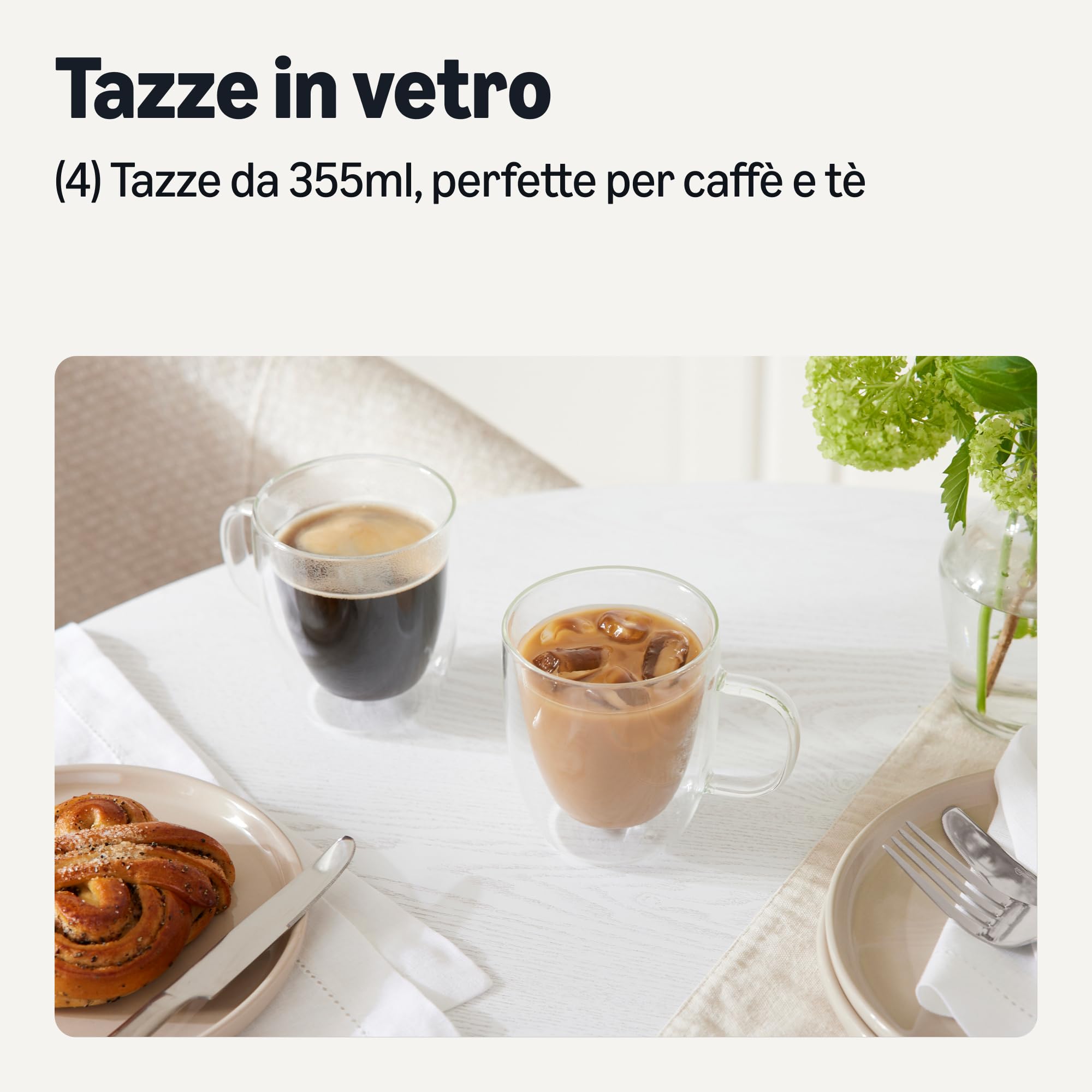 AmazonBasics Mug Vetro Doppia Parete Set 4pz 382ml