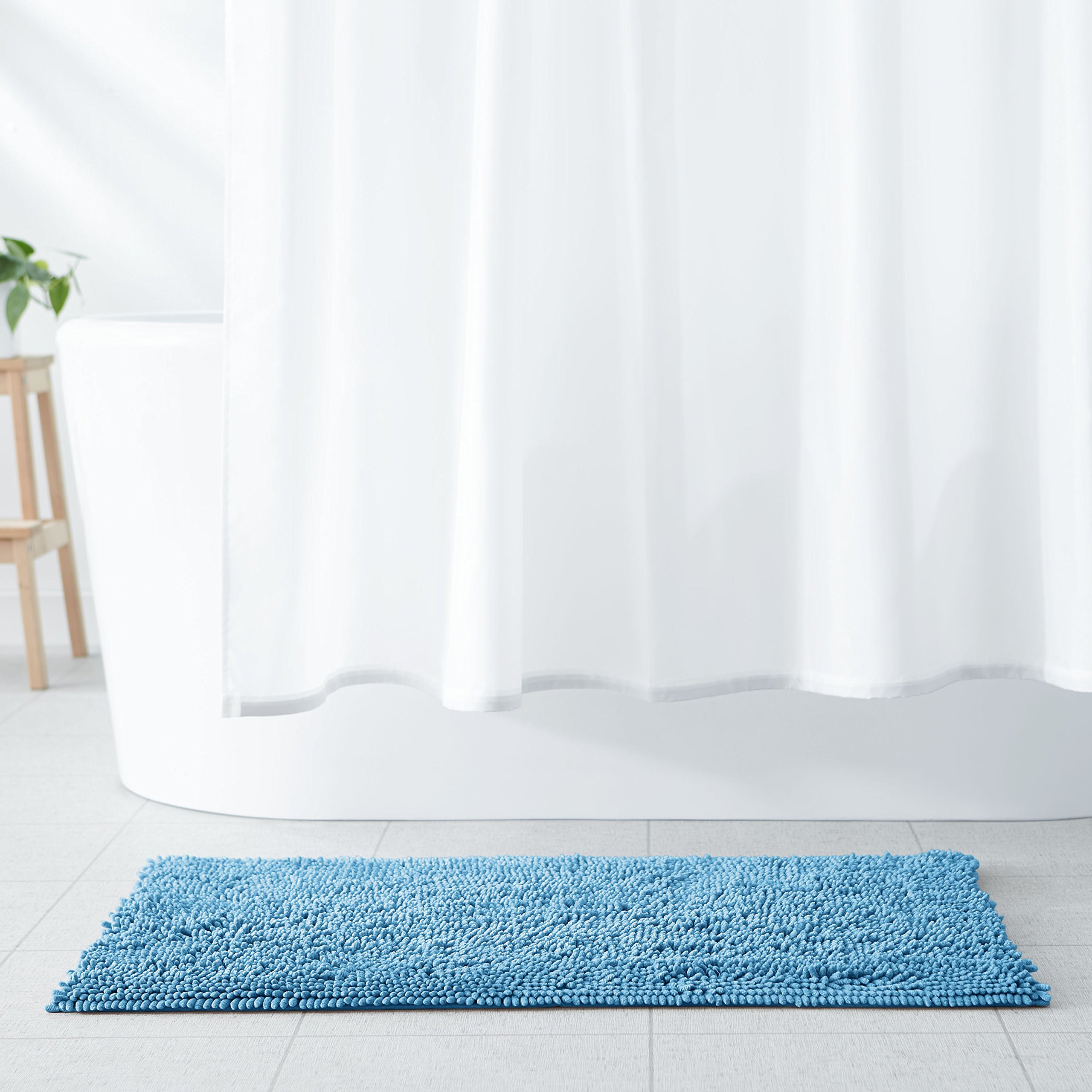 Amazon Basics Tappeto bagno microfibra pelo lungo blu lago 53x86