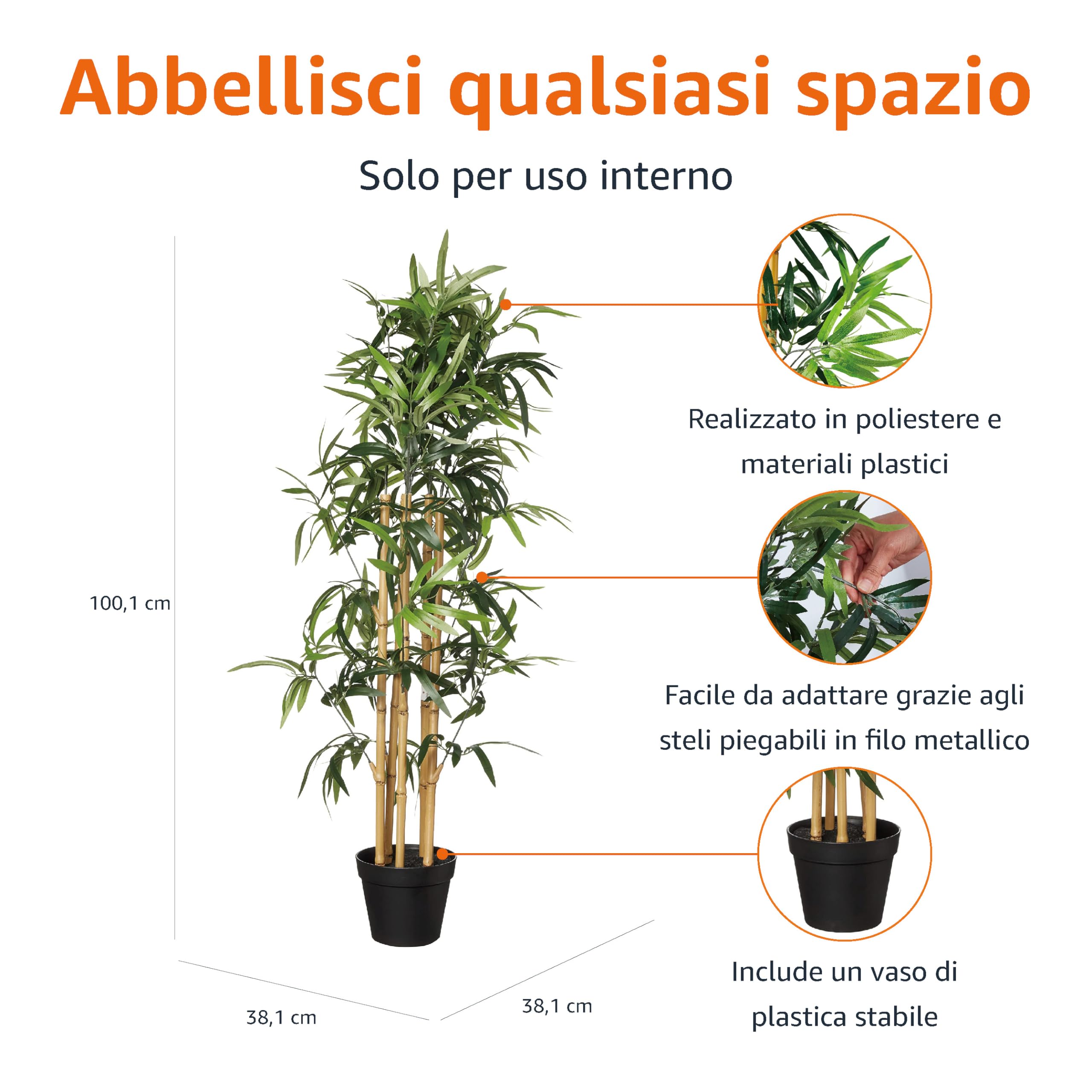 Amazon Basics Pianta Bambù Artificiale 100 cm con Vaso