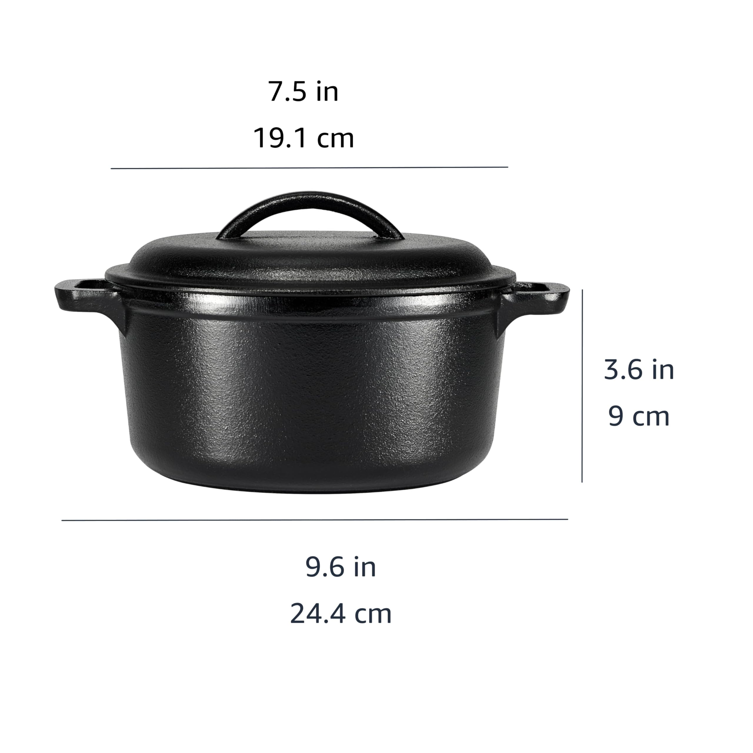 AmazonBasics Casseruola Ghisa 1,89 L Nera Doppio Manico
