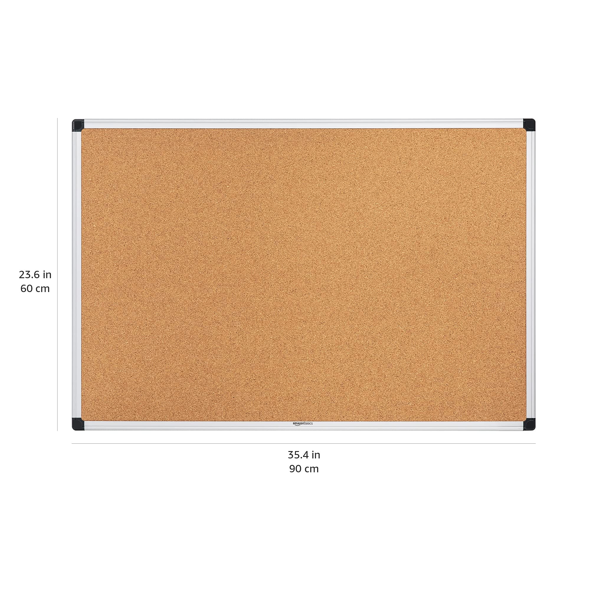 Amazon Basics Bacheca Sughero 90x60 cm Alluminio Argento