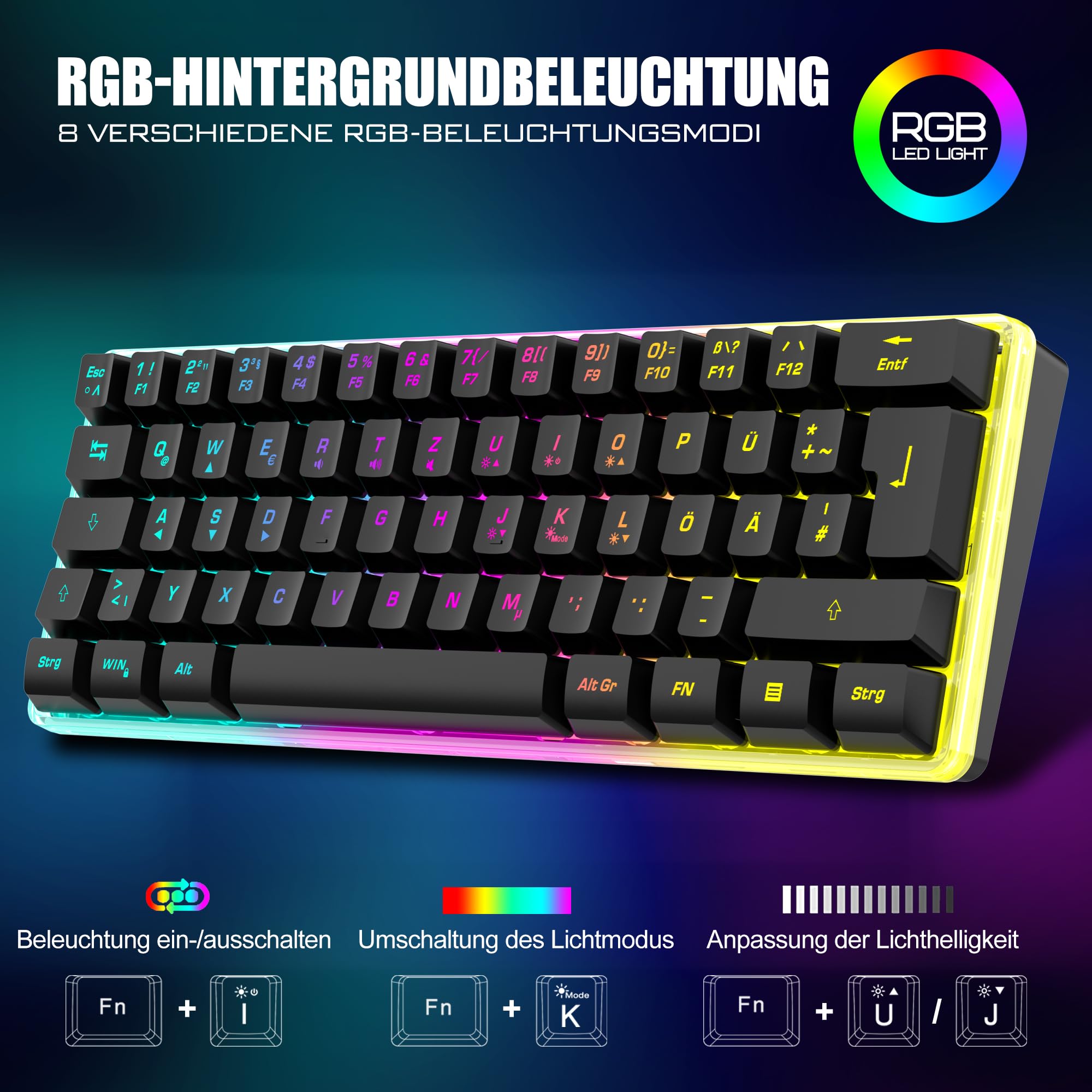 RedThunder K62 combo tastiera e mouse wireless 60% nero QWERTZ