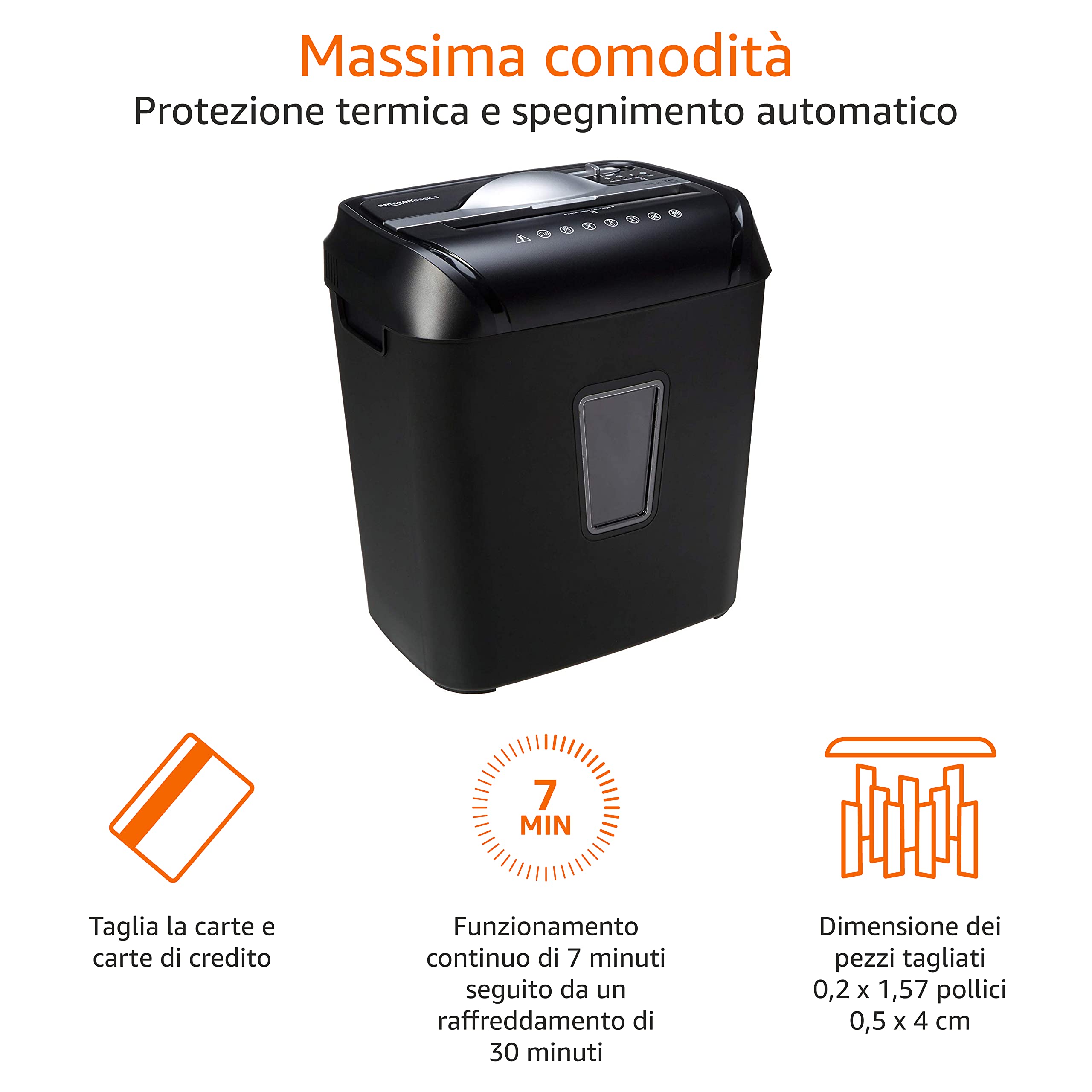 Amazon Basics Distruggidocumenti 12 Fogli Taglio a Croce Nero 18L