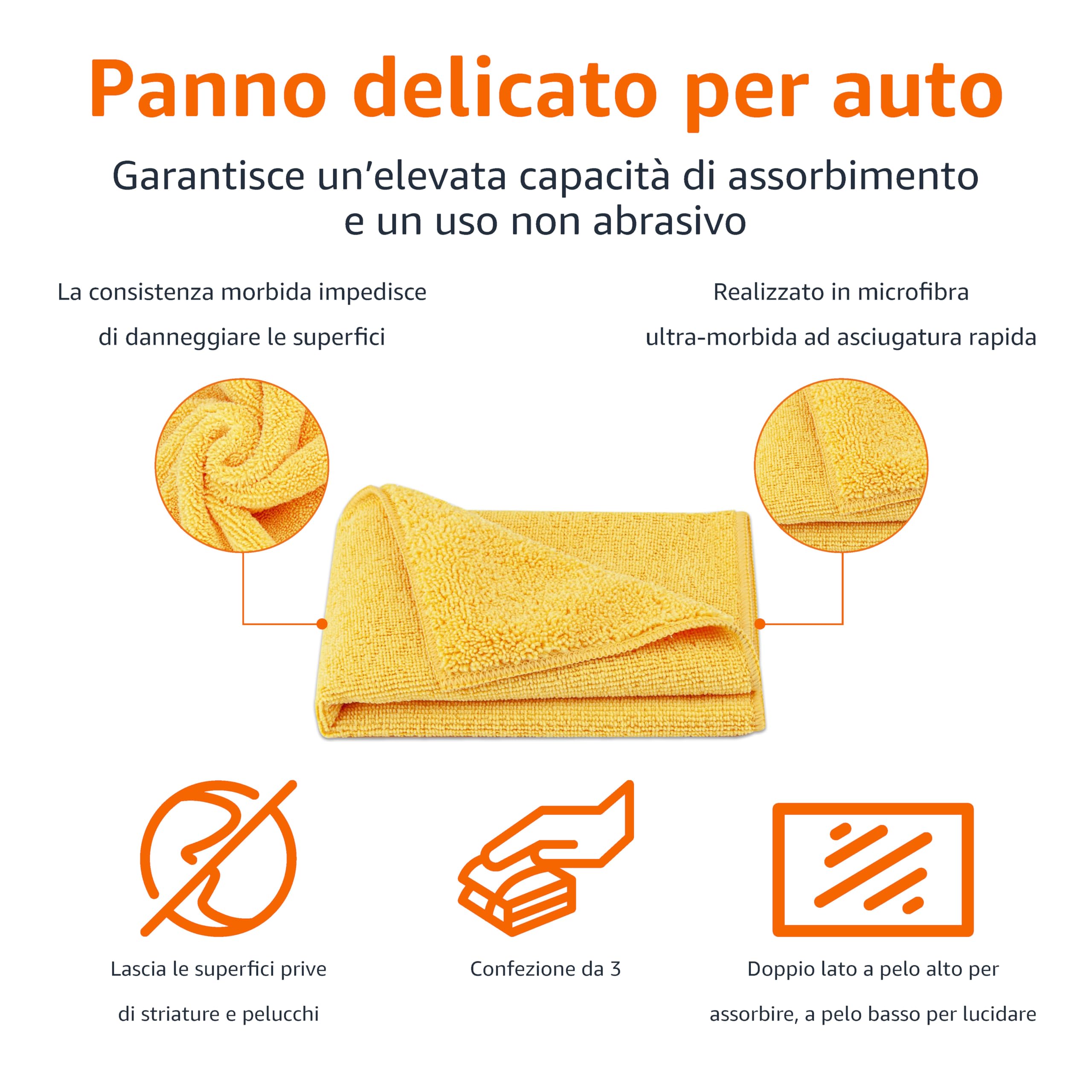 Amazon Basics Panni Microfibra 40x40 cm Confezione da 3 Auto