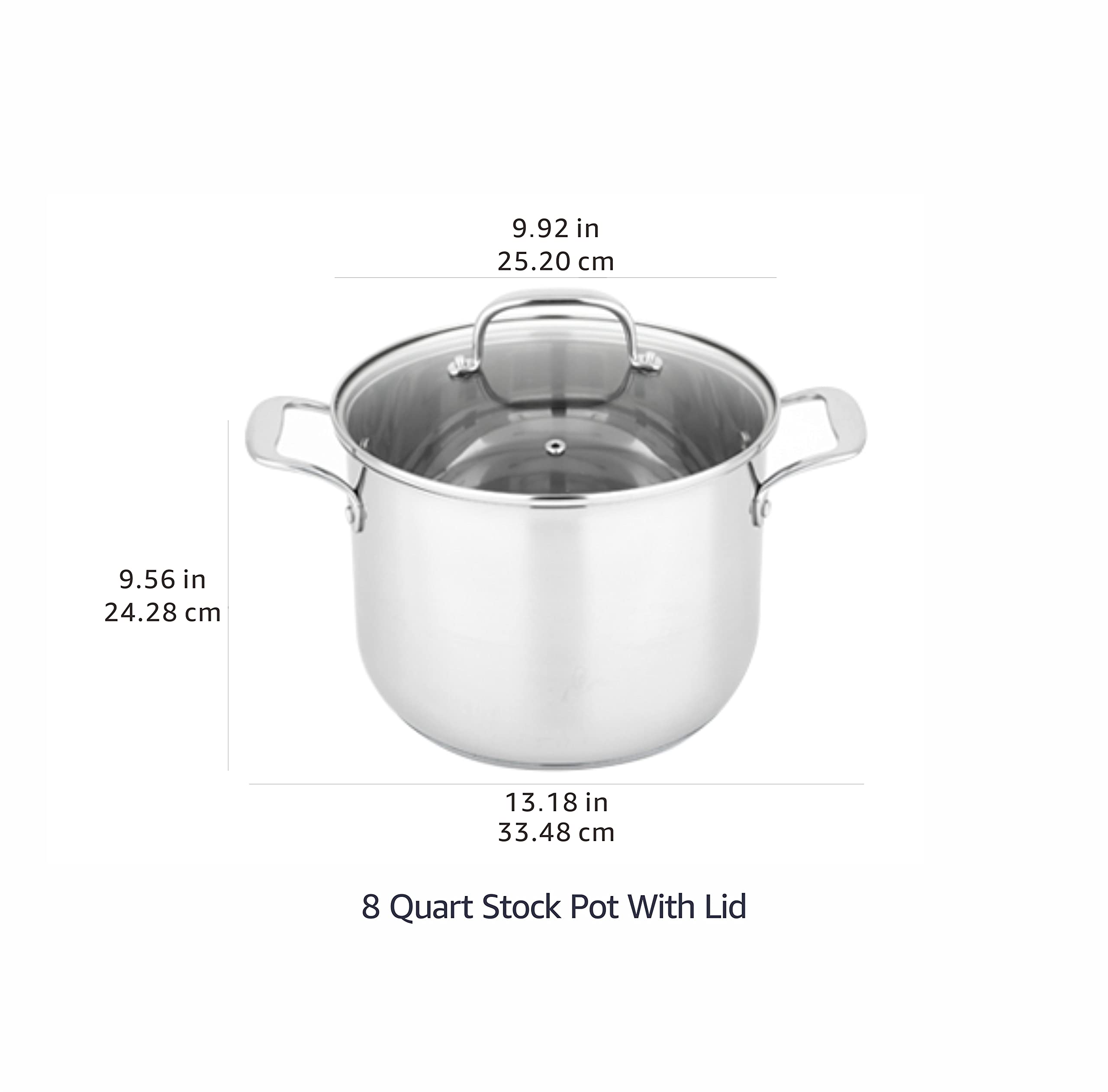 Amazon Basics Pentolone Acciaio Inox 7,6 L con Coperchio Vetro
