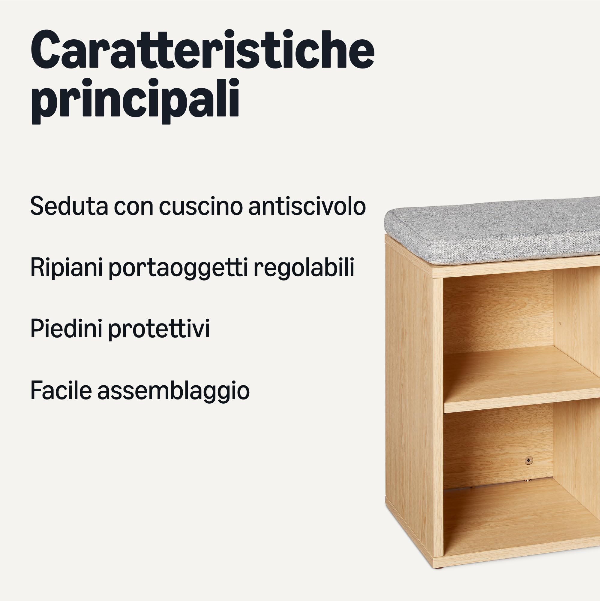 Amazon Basics panca portascarpe con cuscino rovere 6 scomparti
