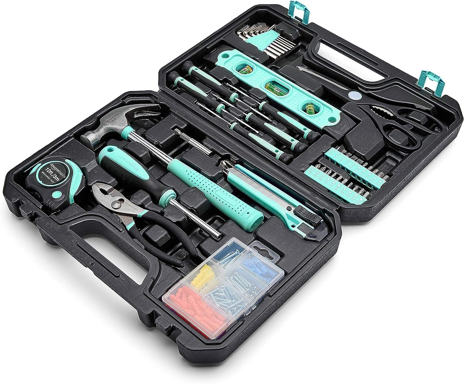 AmazonBasics kit attrezzi casa 142 pezzi turchese con valigetta