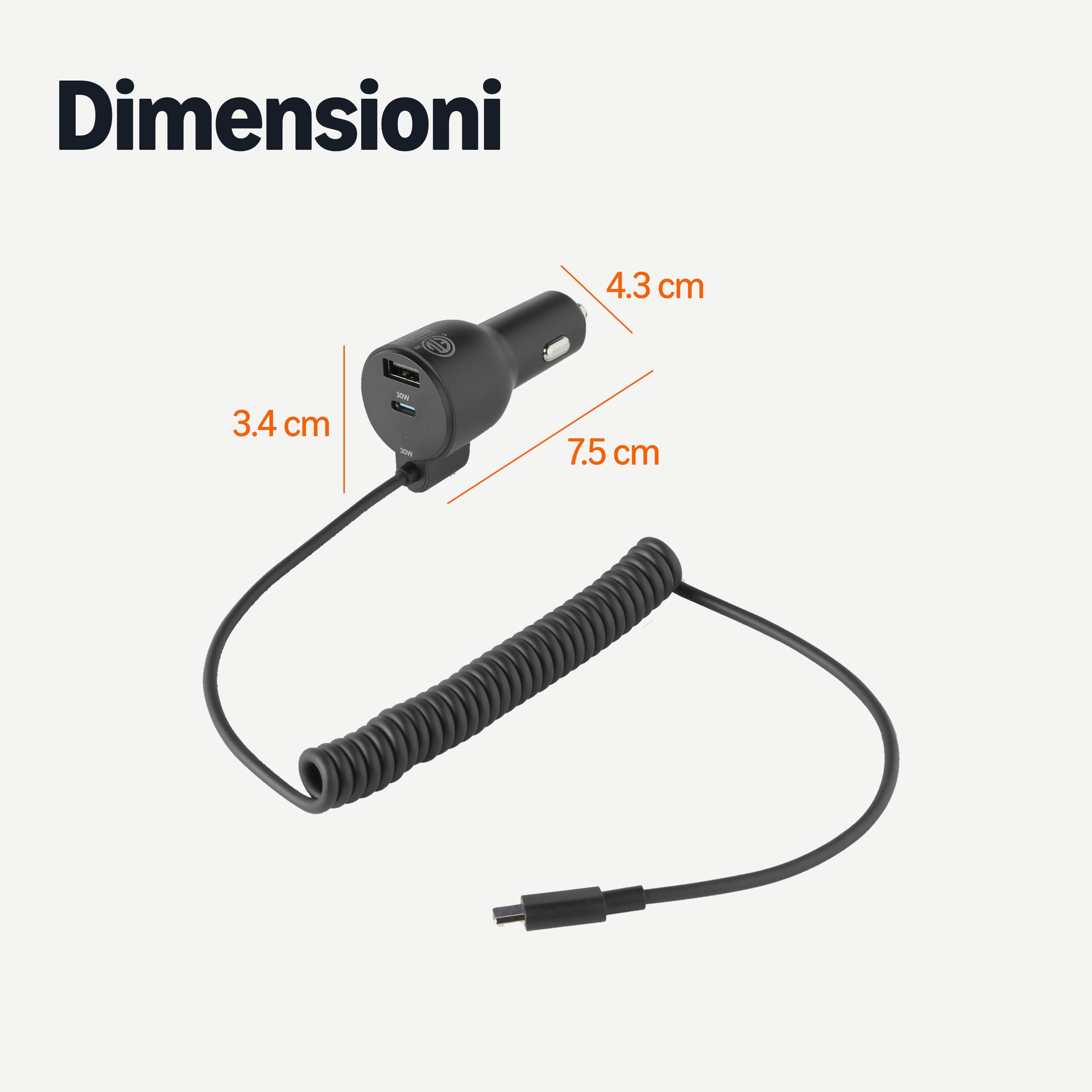 Amazon Basics caricabatterie auto 60W con cavo spiralato 3 porte