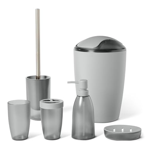 AmazonBasics Set Accessori Bagno 6 Pezzi Grigio Plastica