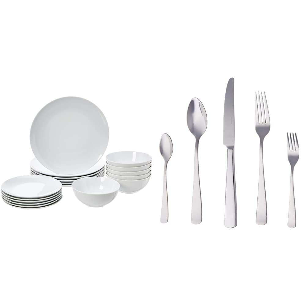 AmazonBasics Servizio Piatti 18 pz + Posate 20 pz Bianco