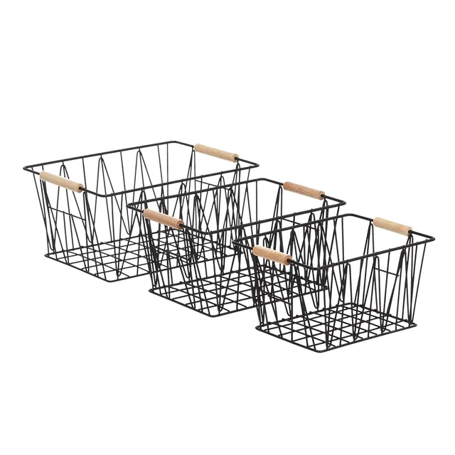 Amazon Basics Set 3 Cestini Filo Metallico Nero Impilabili