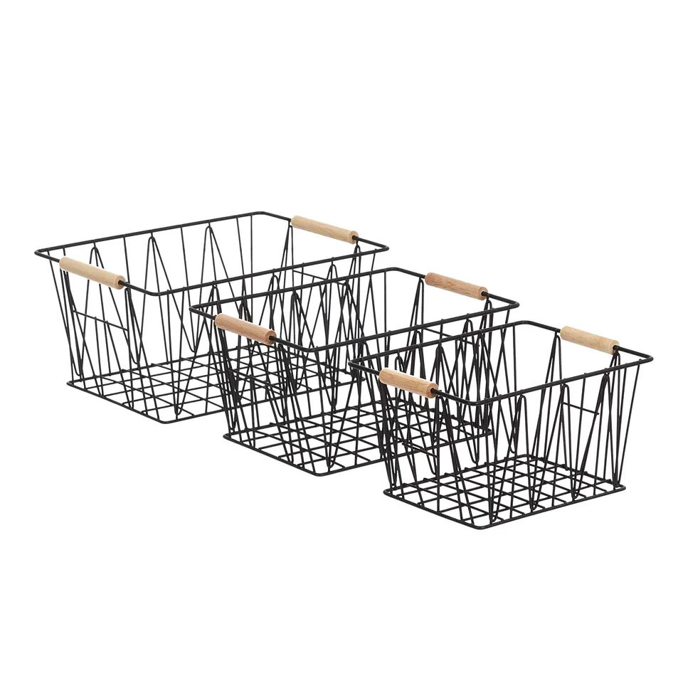 Amazon Basics Set 3 Cestini Filo Metallico Nero Impilabili