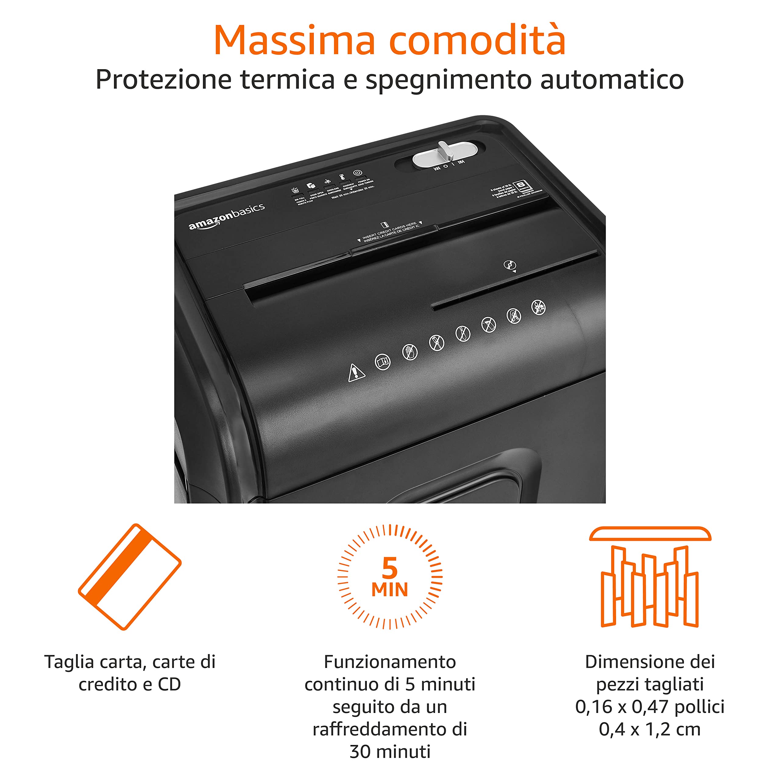 AmazonBasics Distruggidocumenti 8 Fogli P4 Nero