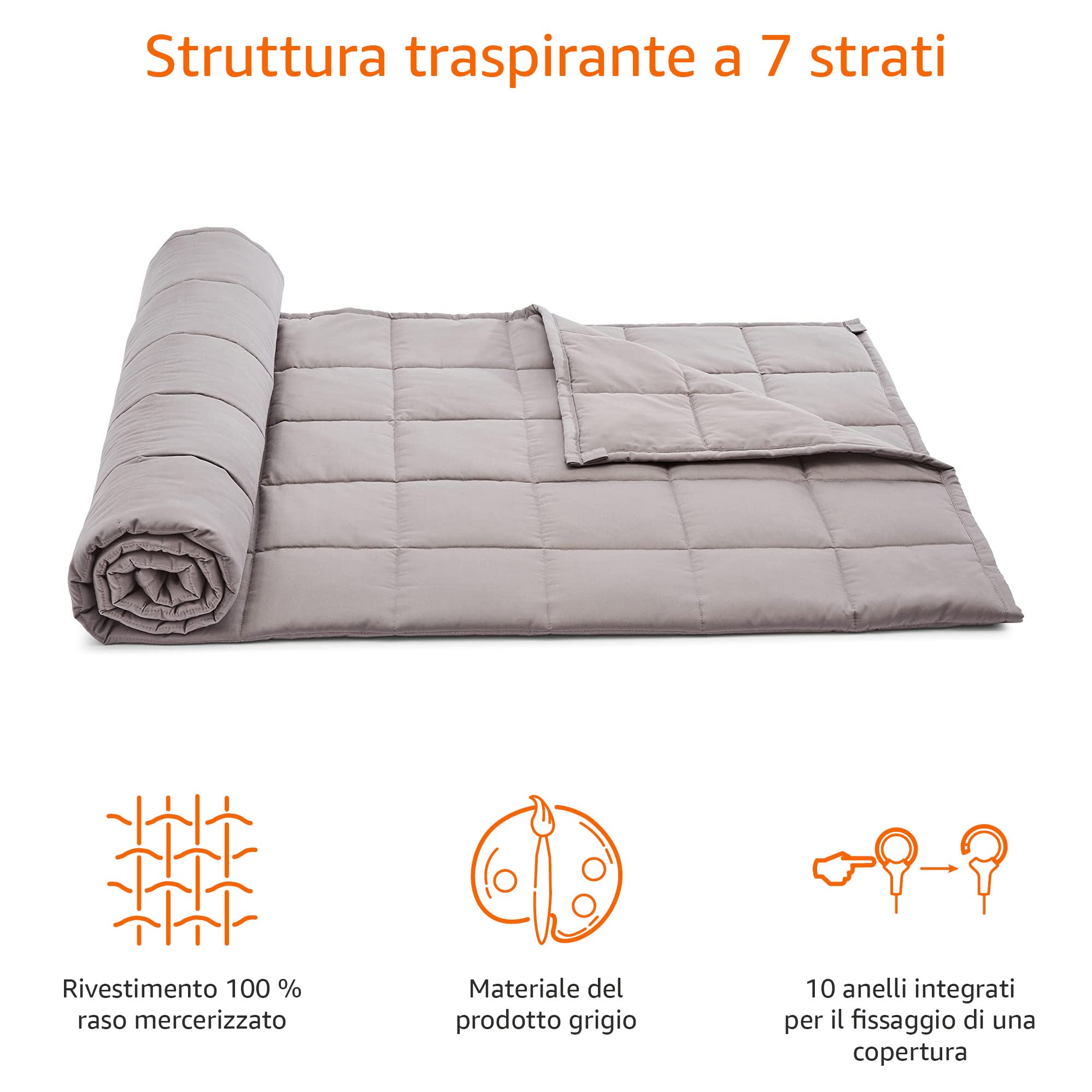 AmazonBasics Coperta ponderata 9 kg 152x203 cm grigio scuro cotone