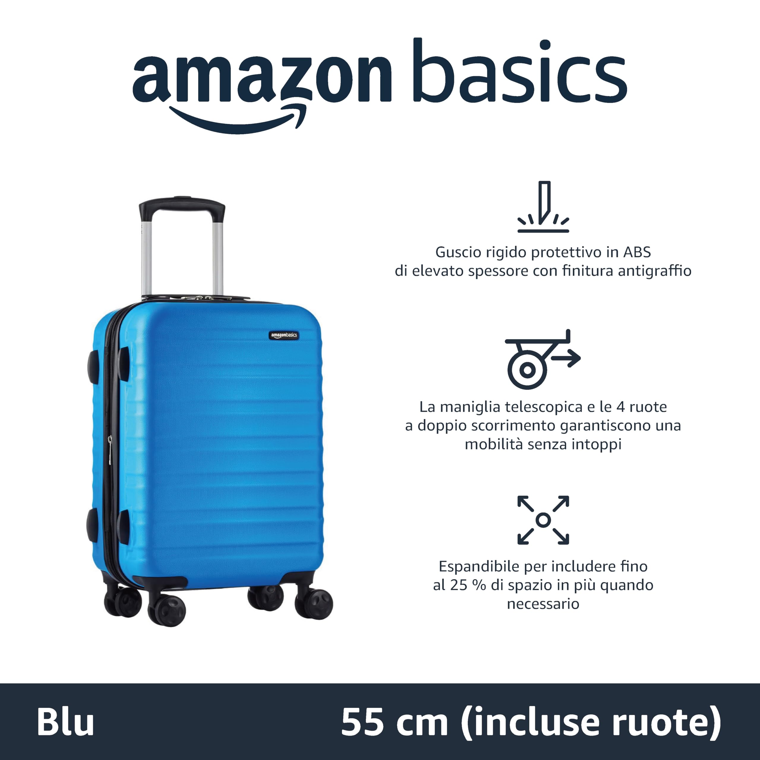Amazon Basics Valigia Rigida Mano 55 cm Azzurra 32L