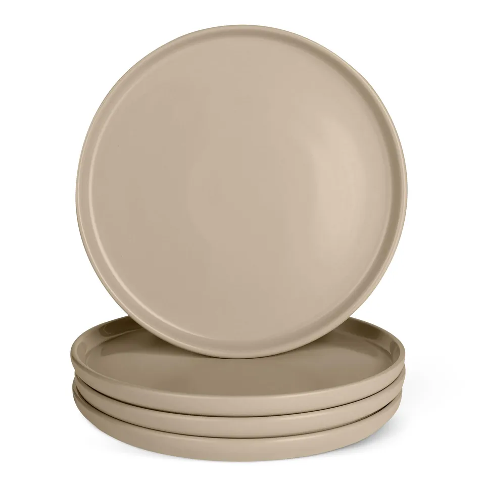 AmazonBasics Piatti Piani in Gres Grigio Lino 27 cm Set 4 Pezzi
