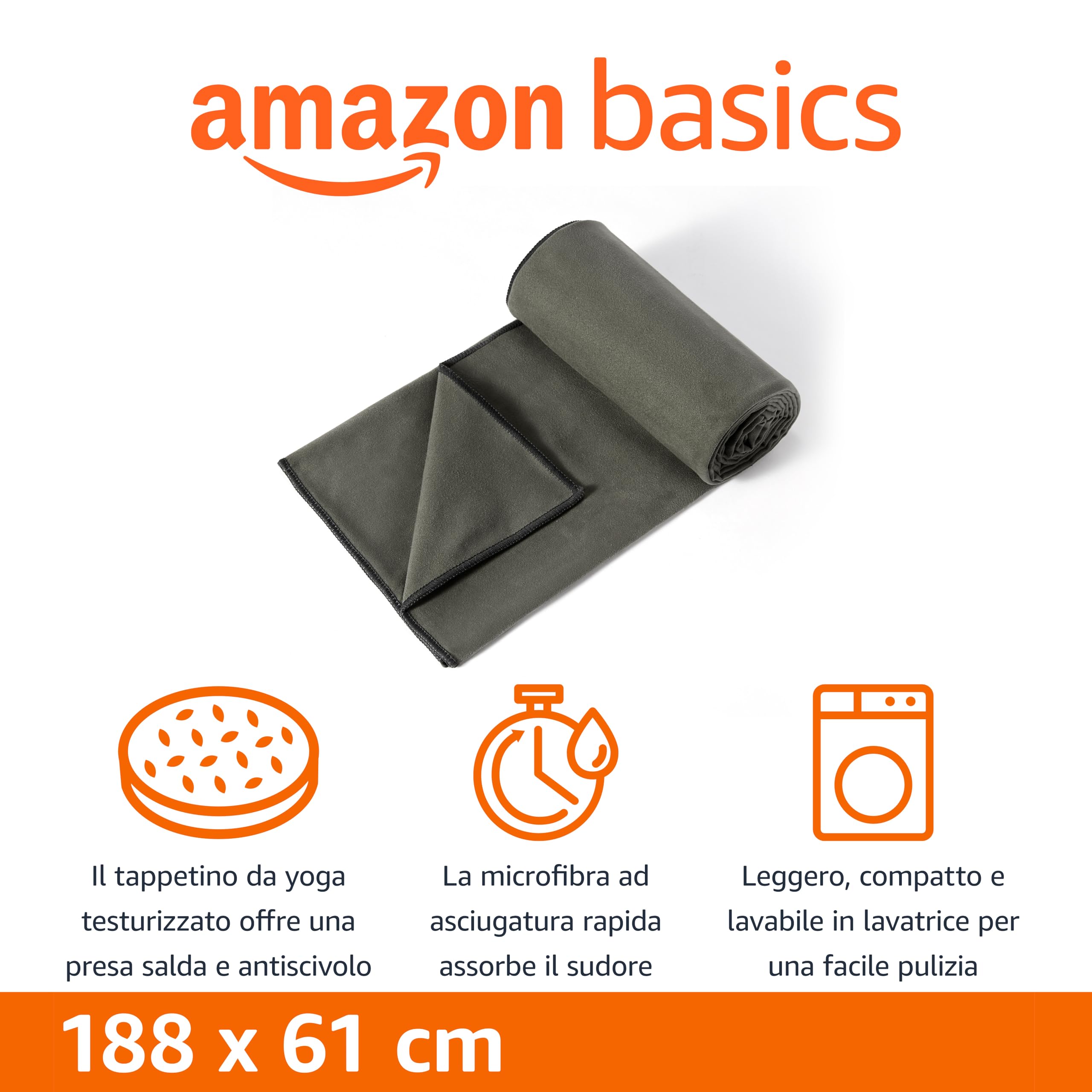 Amazon Basics telo yoga antiscivolo grigio 188x61 cm