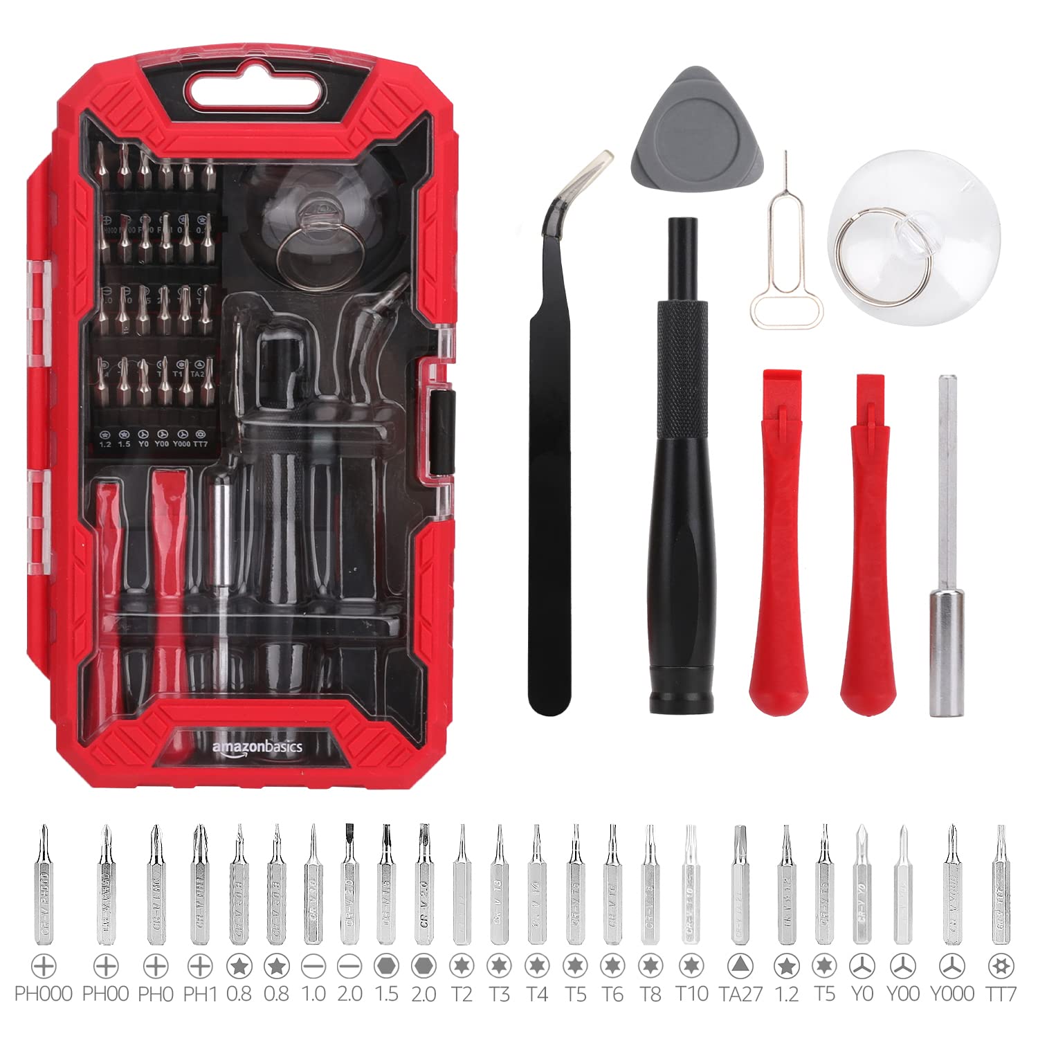 AmazonBasics Set Cacciaviti Precisione 32 Pezzi Rossi Magnetici
