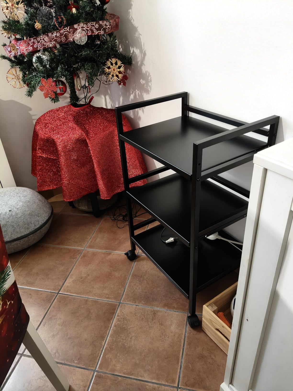 AmazonBasics Carrello 3 Ripiani Portaoggetti Metallo Nero Ruote