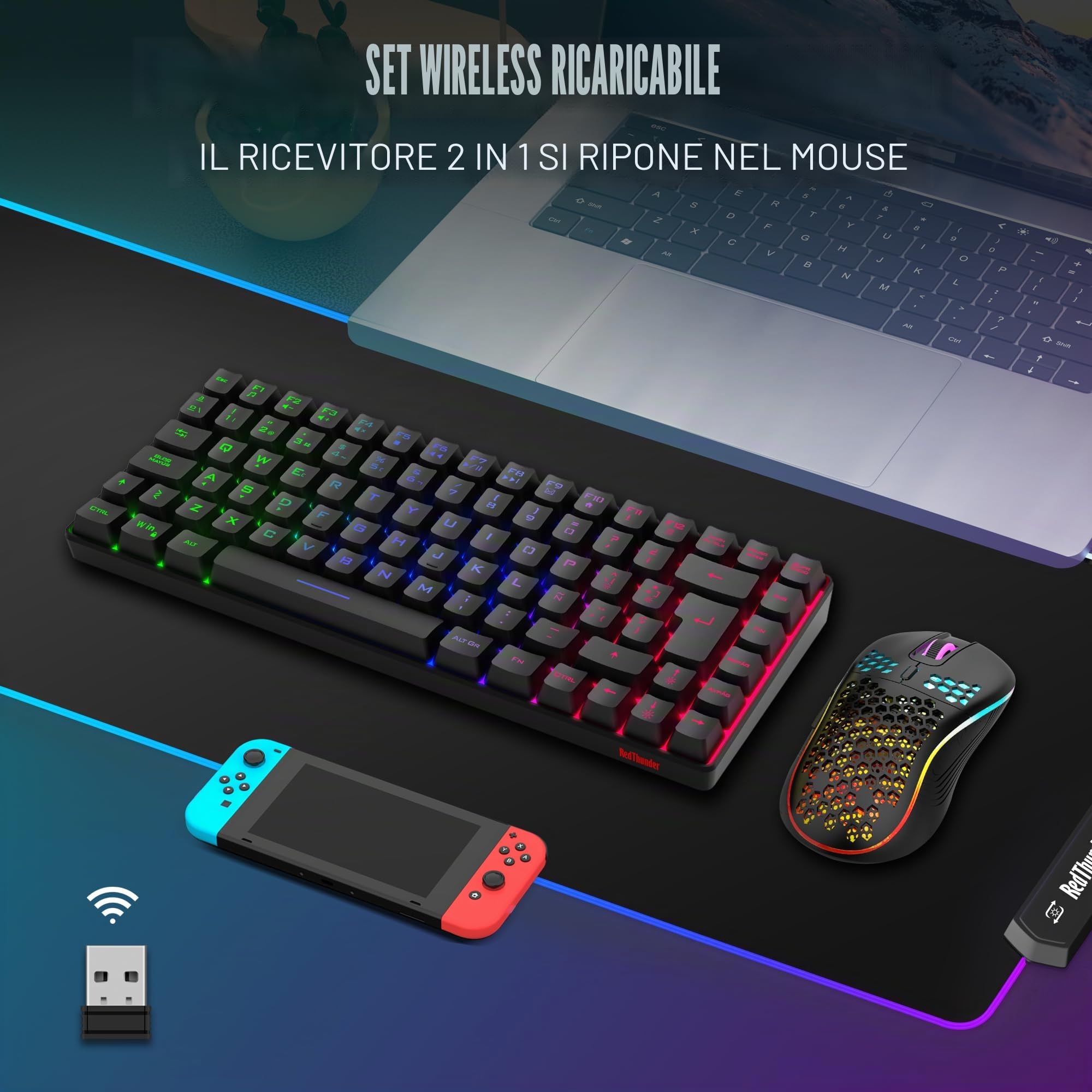 RedThunder K84 combo tastiera mouse wireless gaming RGB
