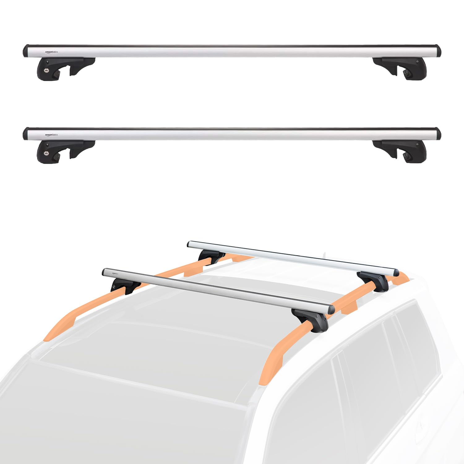 Amazon Basics Barre Portatutto Auto 132 cm Nero Alluminio